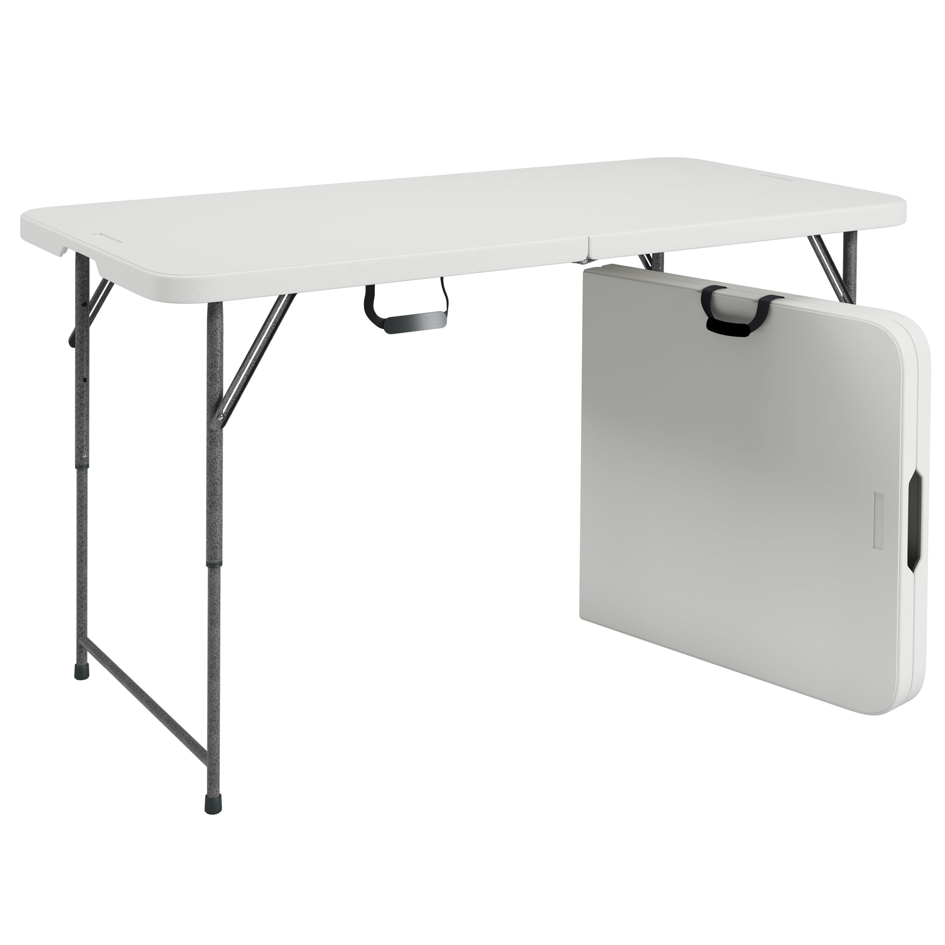 Techni Home 4 ft Adjustable Height Granite White Folding Table with Easy-Carry Handle RTA-04FLT-WHT