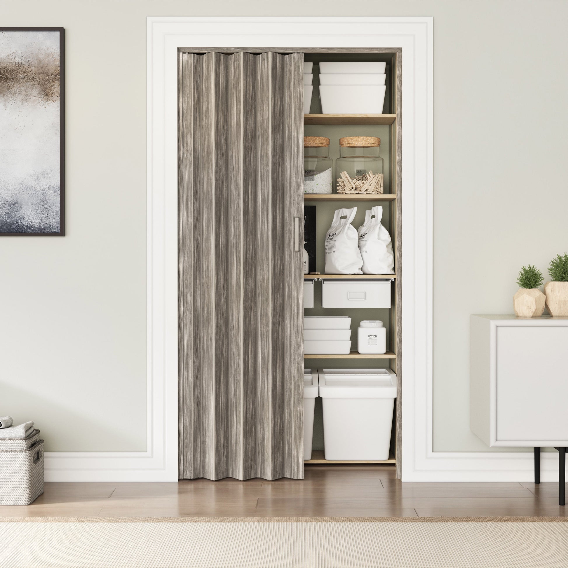 Techni Home Loft Series 36" W Premium Double Walled Foldable Accordion Doors, Taupe
