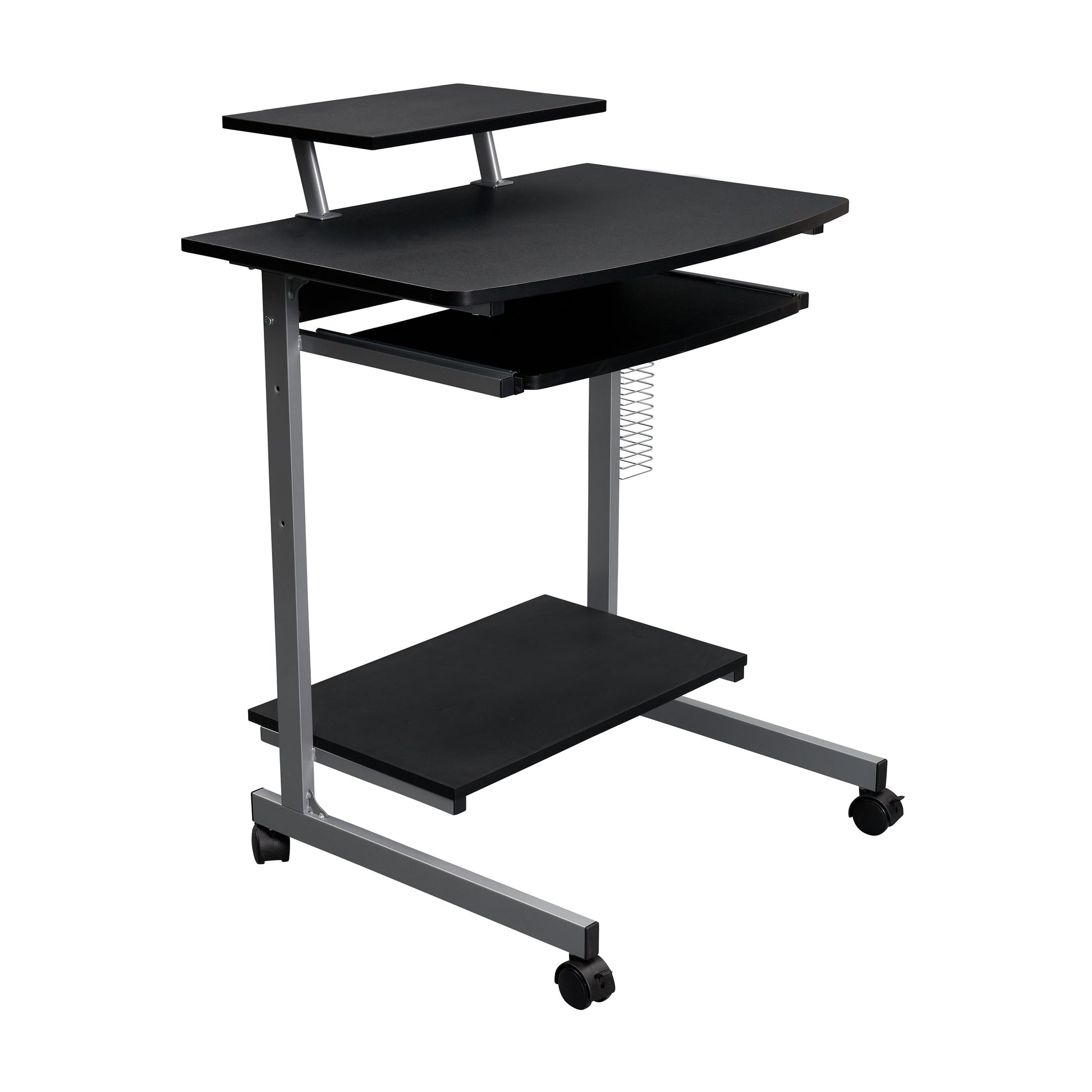 Techni Mobili Wood & Steel Compact Computer Cart with Storage in Graphite Gray