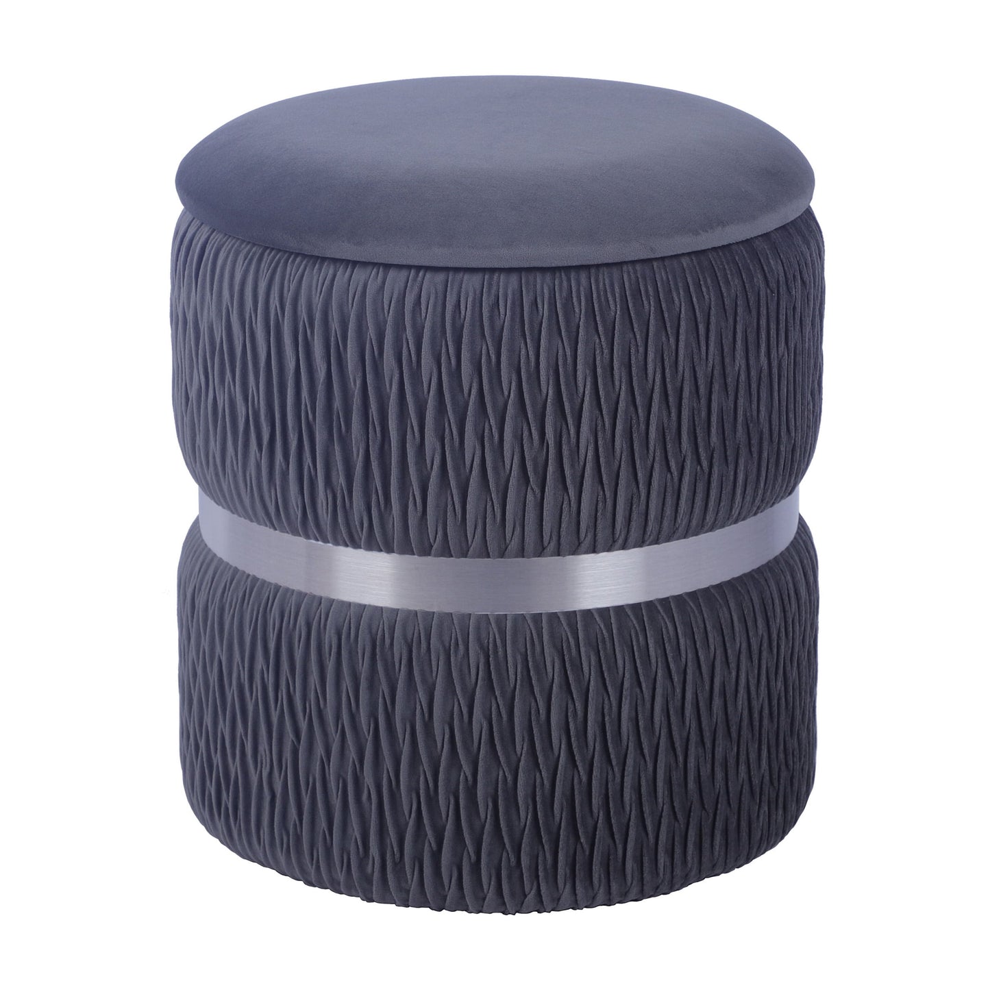 Techni Mobili Modern Velvet Round Ottoman with Storage, Gray