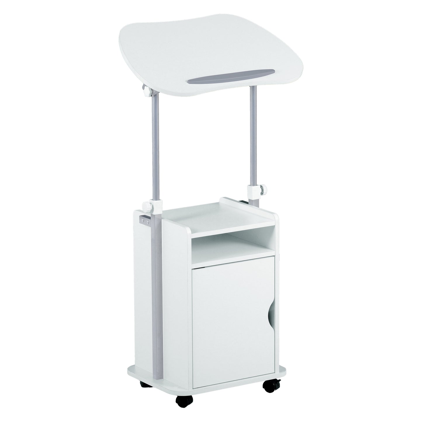 Techni Mobili Adjustable Laptop Cart â€“ White Rolling Desk with Storage, Height Adjustable Sit/Stand Workstation