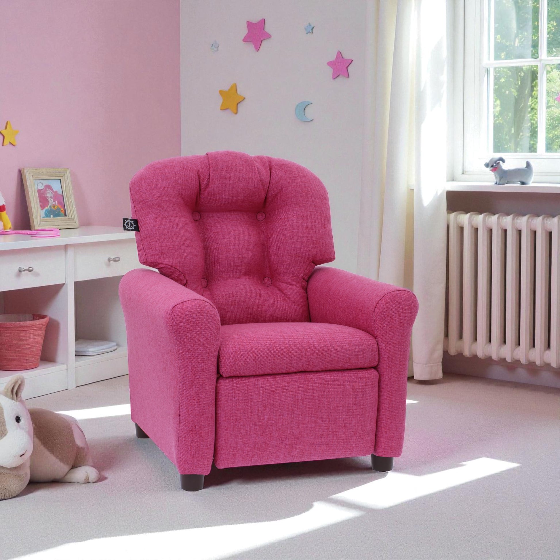 The Crew Furniture Traditional Kids Recliner Chair, Toddler Ages 1-5 Years, Polyester Linen, Magenta