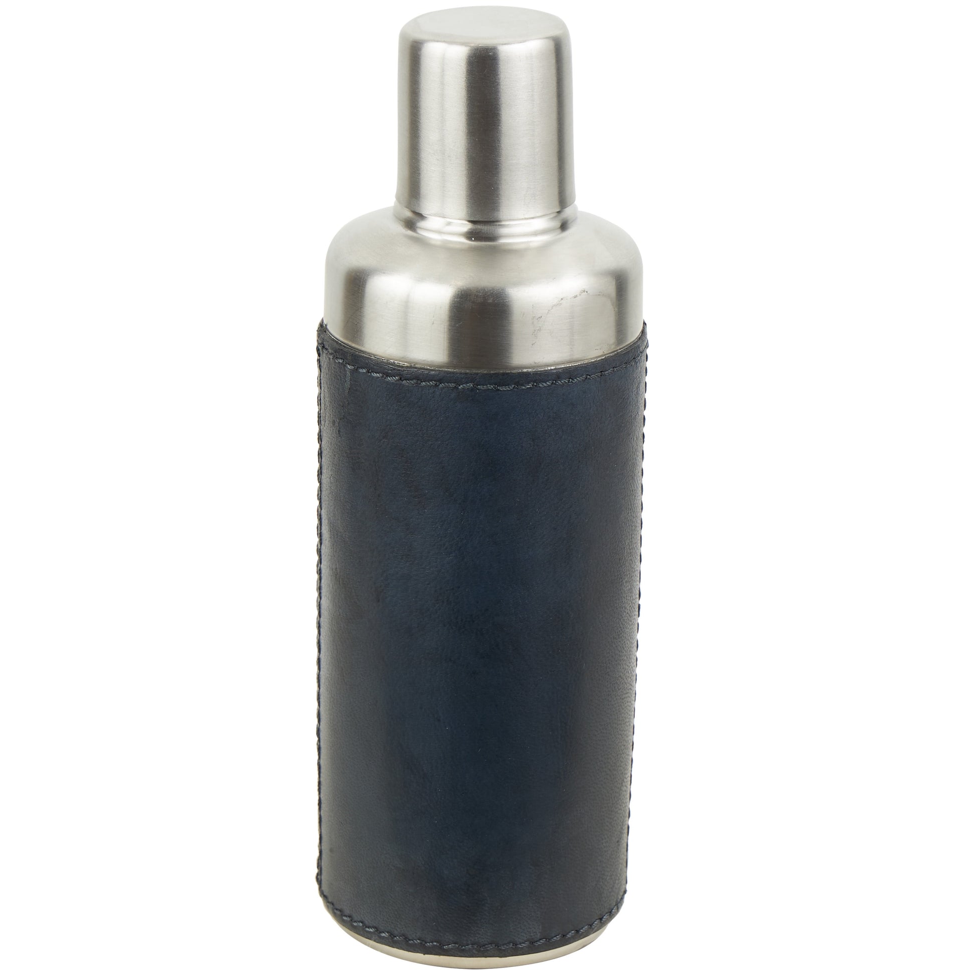DecMode 3" x 9" Dark Blue Leather Handmade Cocktail Shaker with Silver Top, 1-Piece