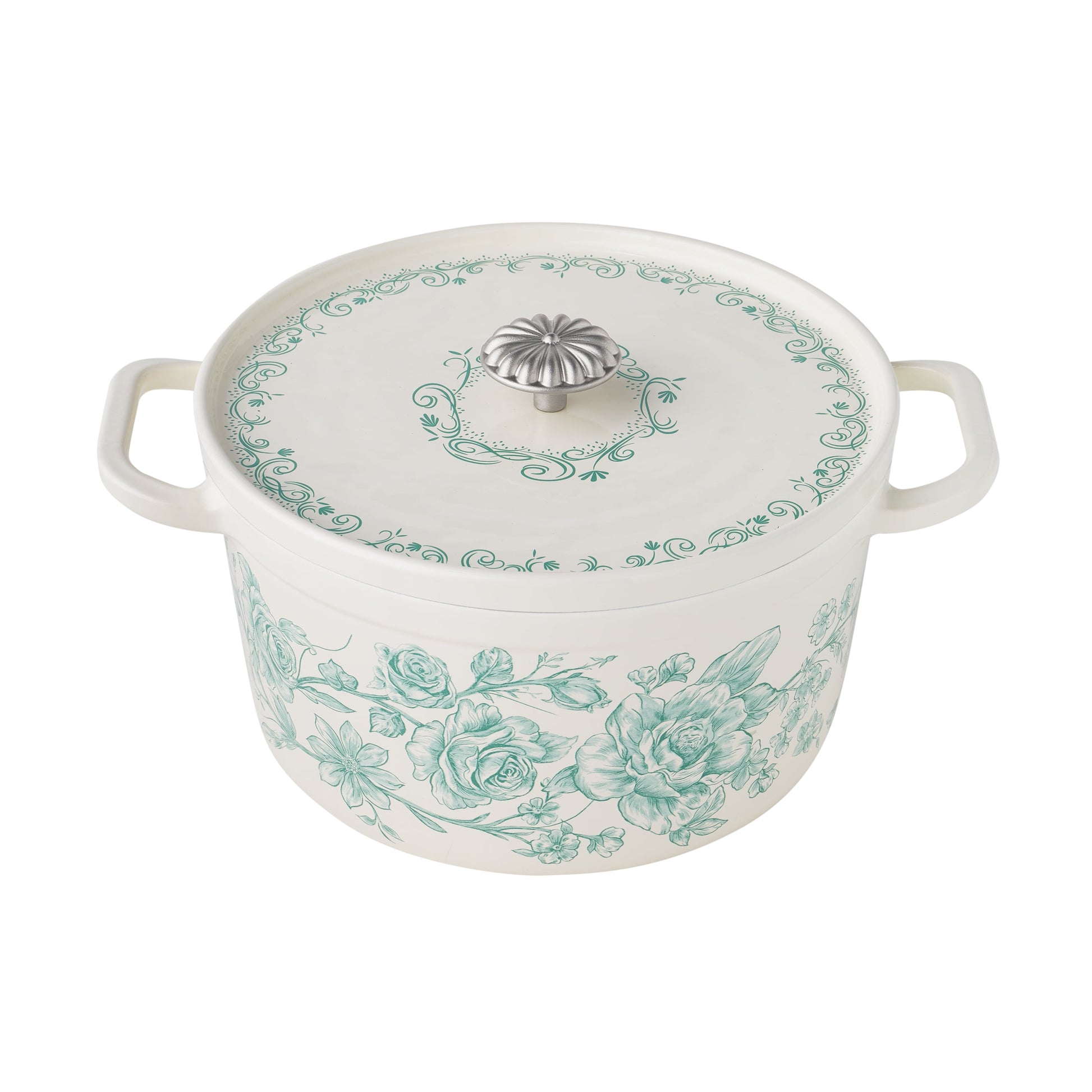 The Pioneer Woman Agatha Enameled Cast Iron 5-Quart Dutch Oven, Green Floral