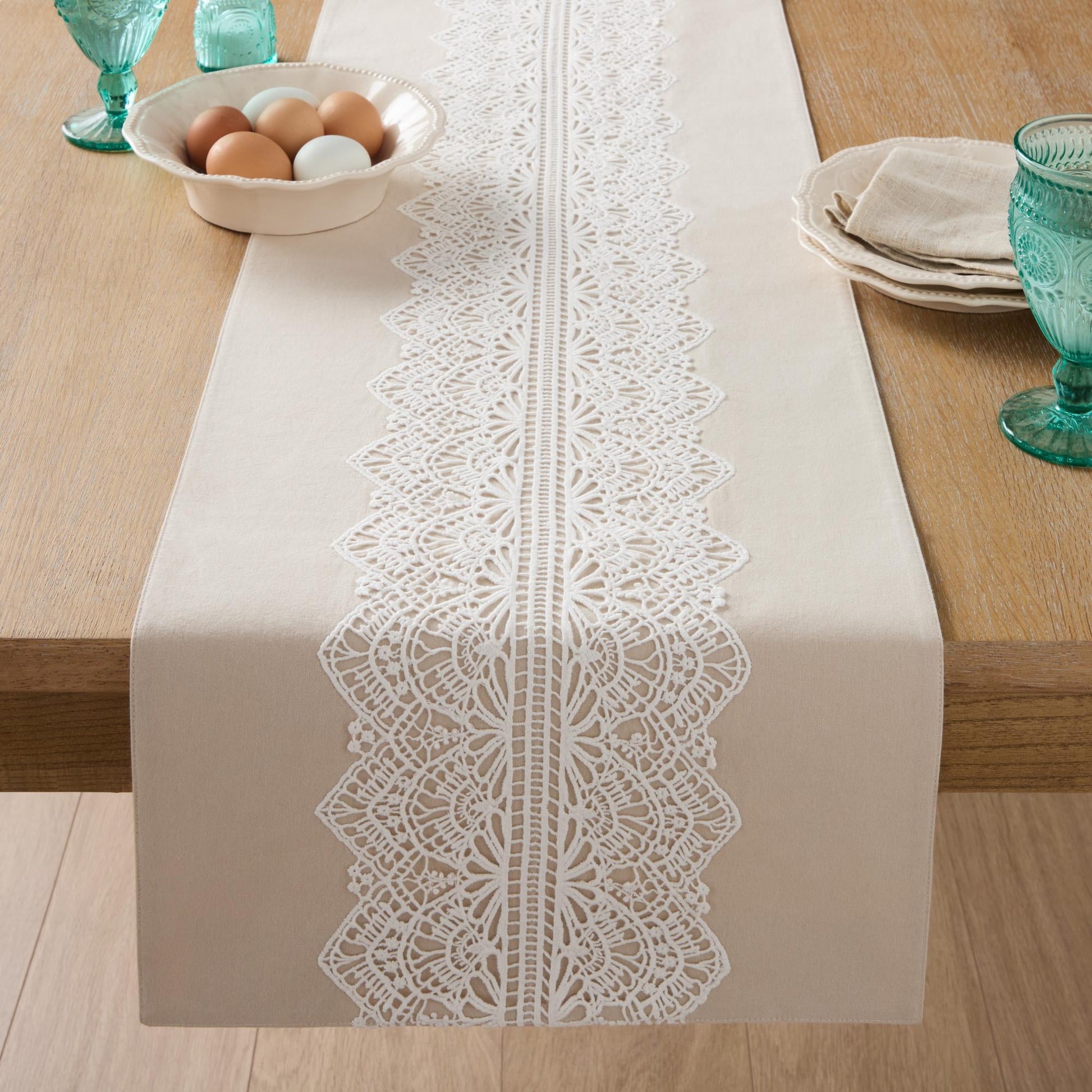 The Pioneer Woman Crochet Lace Table Runner, Light Taupe, 14" x 90"
