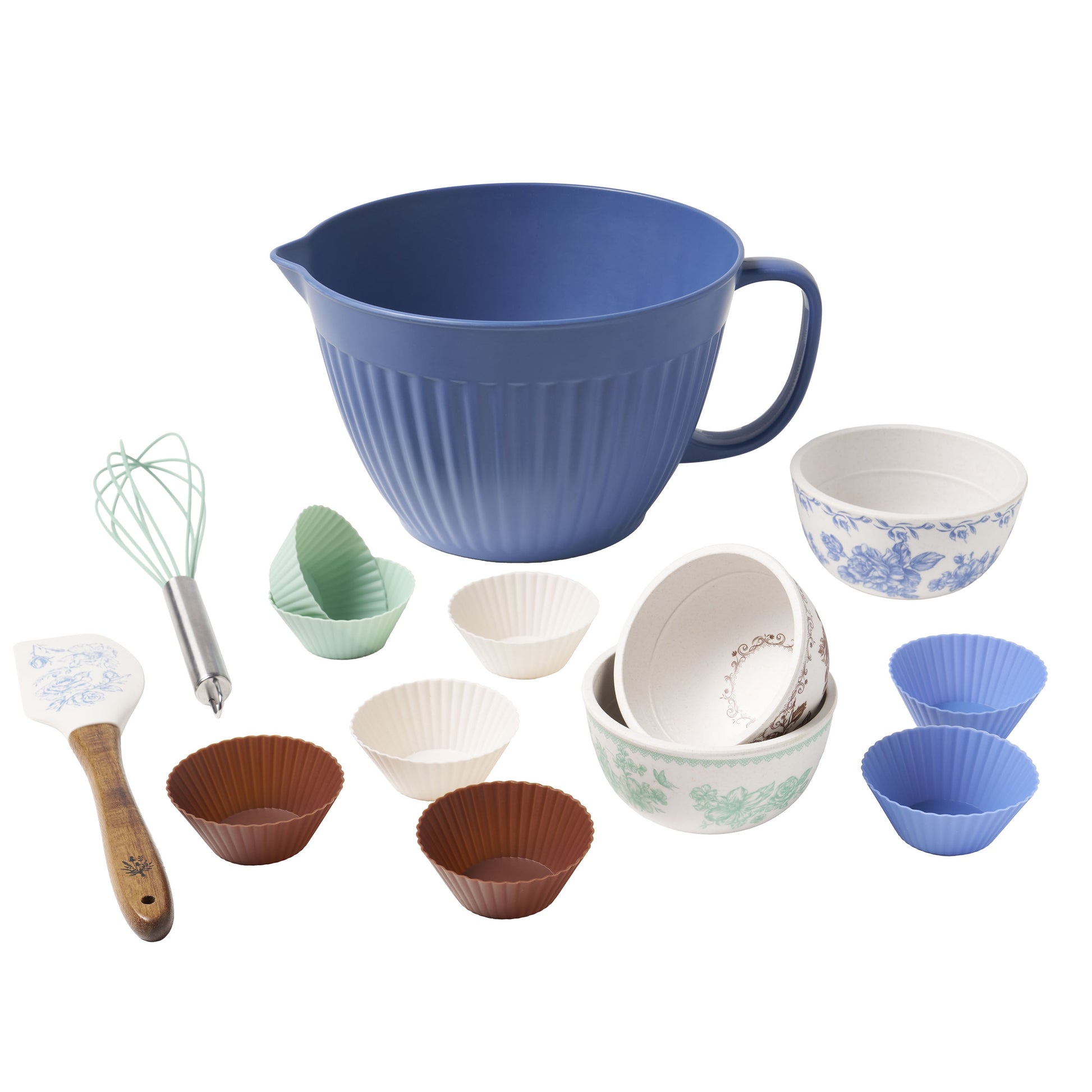 The Pioneer Woman Delilah 14-Piece Bamboo Melamine Batter Bowl Set, Blue