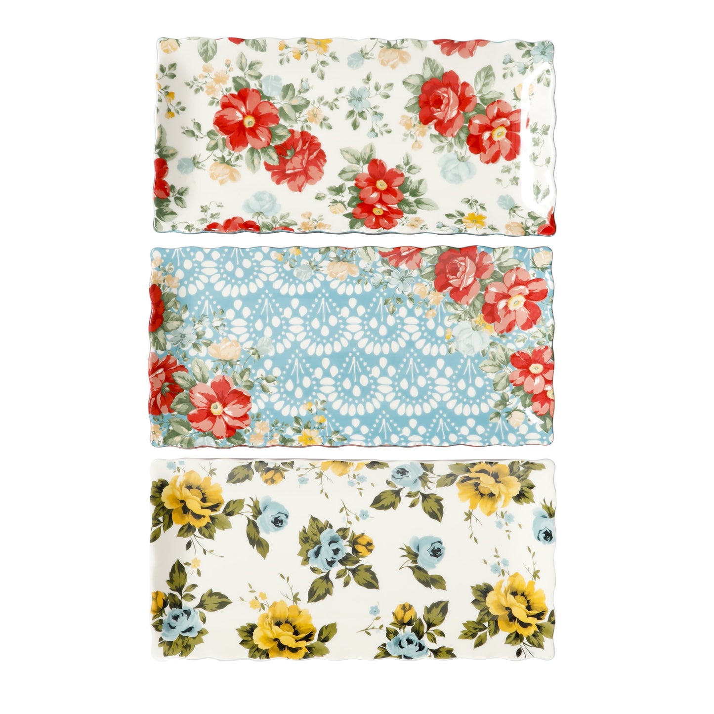 The Pioneer Woman Floral Medley 12.3" Stoneware Serving Platters, 3-Piece Set
