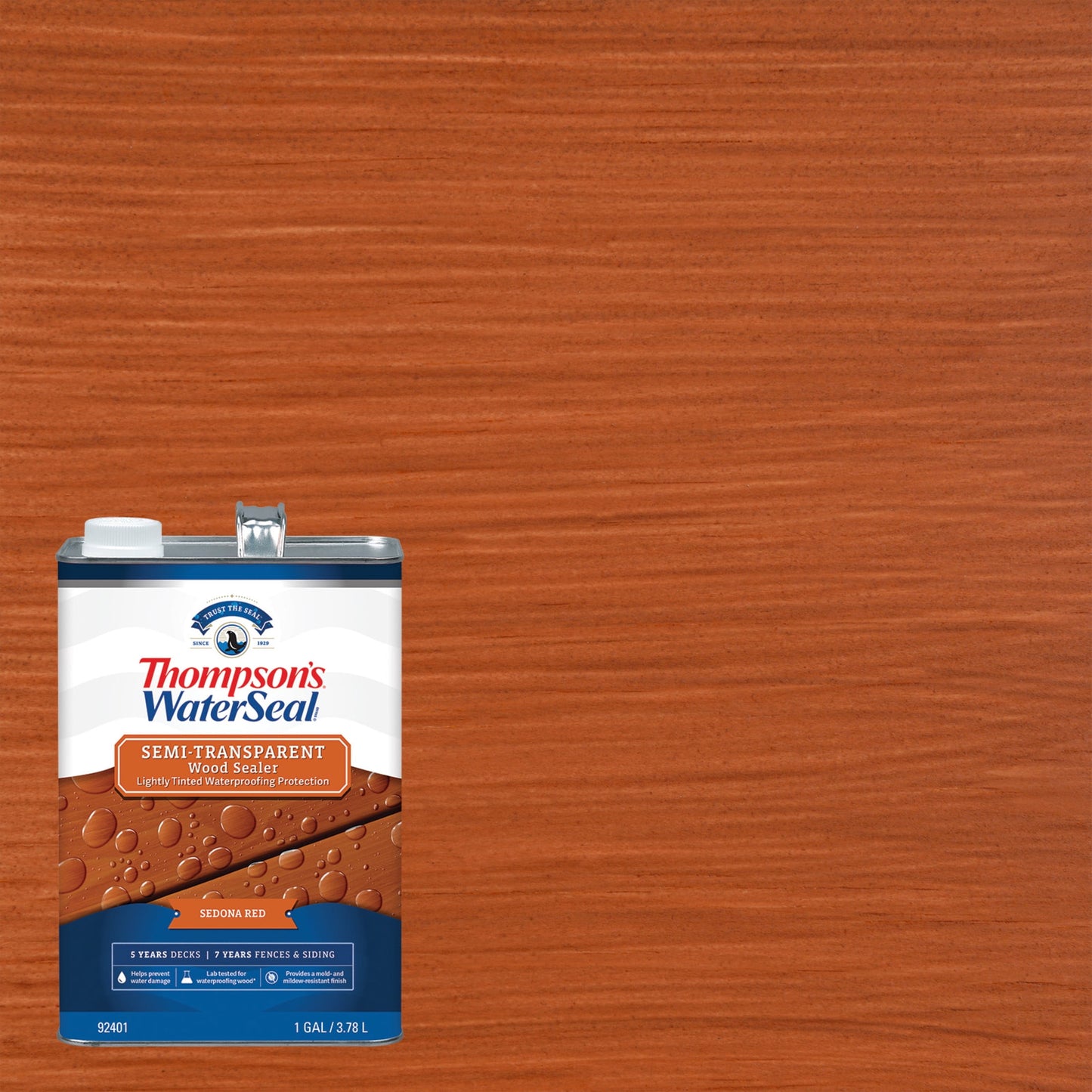Thompson's WaterSeal Semi-Transparent Wood Sealer, Sedona Red, 1 Gallon