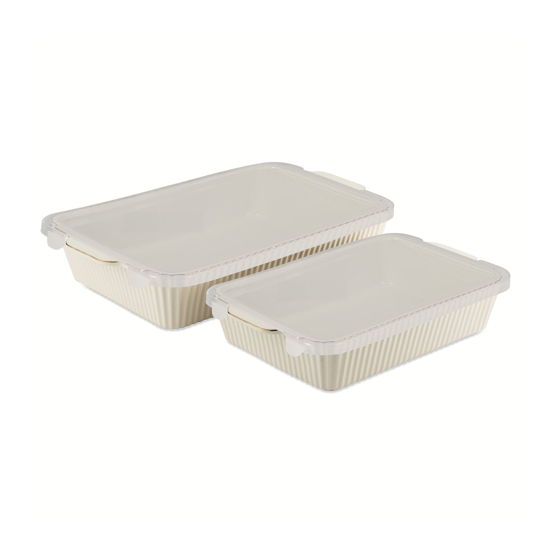 Thyme & Table 4-Piece Stoneware Bakeware Set, Includes Lids, 9"x13" , 7"x10" Bakers With Lids , Green Ribbed