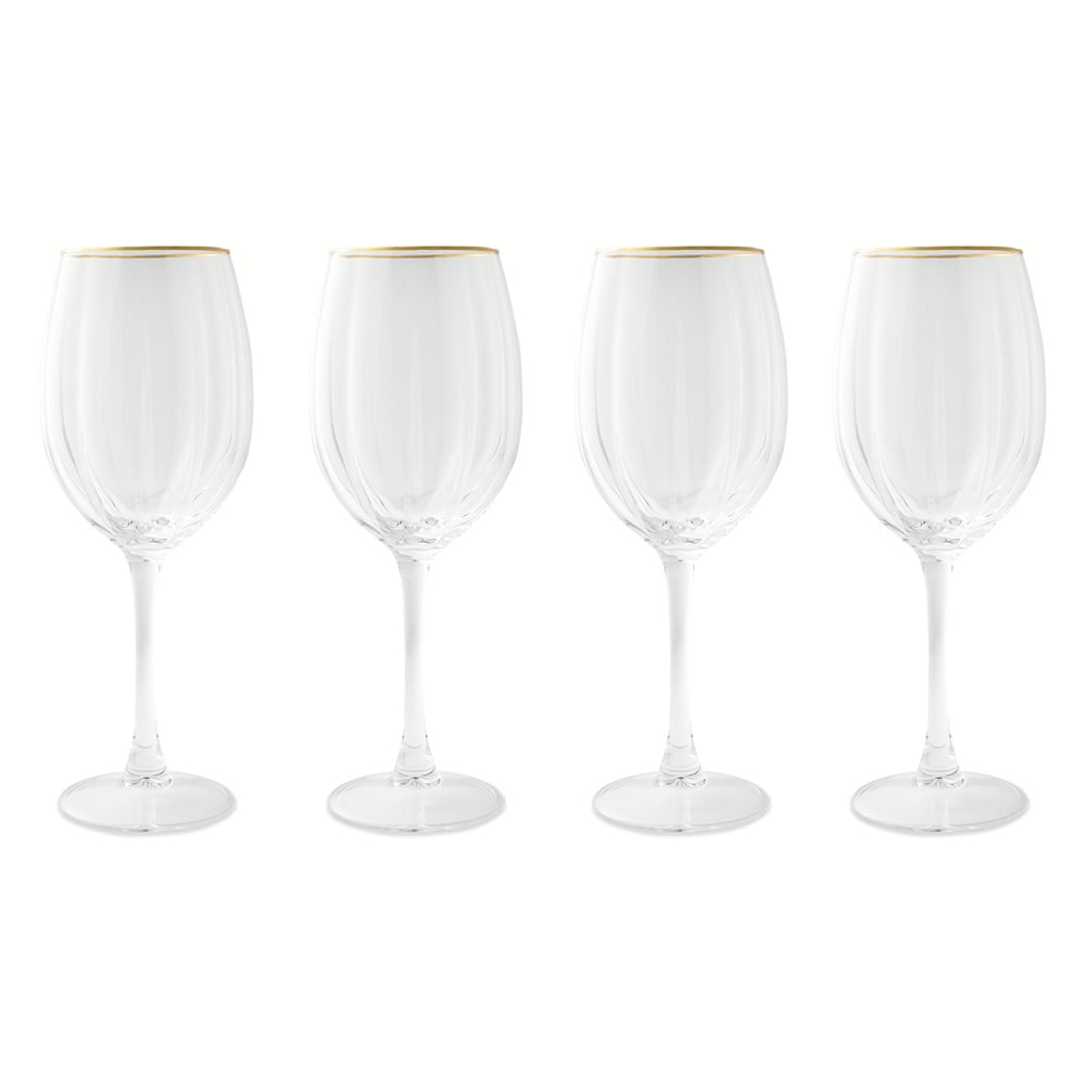 Thyme & Table Scalloped Wine Glasses with Gold Rim, Set of 4