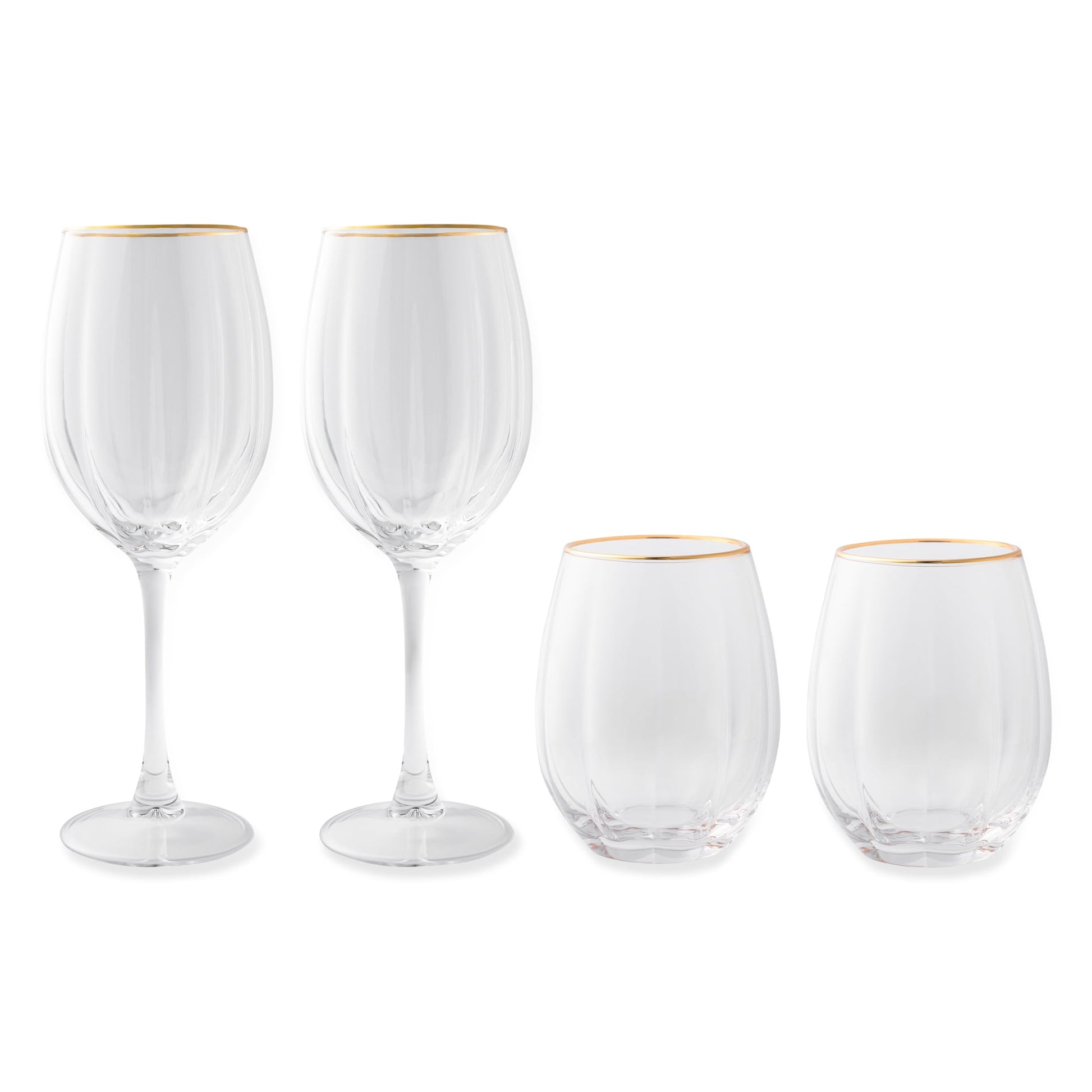 Thyme & Table Copas de Vino con Borde Festoneado de 16 fl oz y 18 fl oz con Borde Dorado, Juego de 4