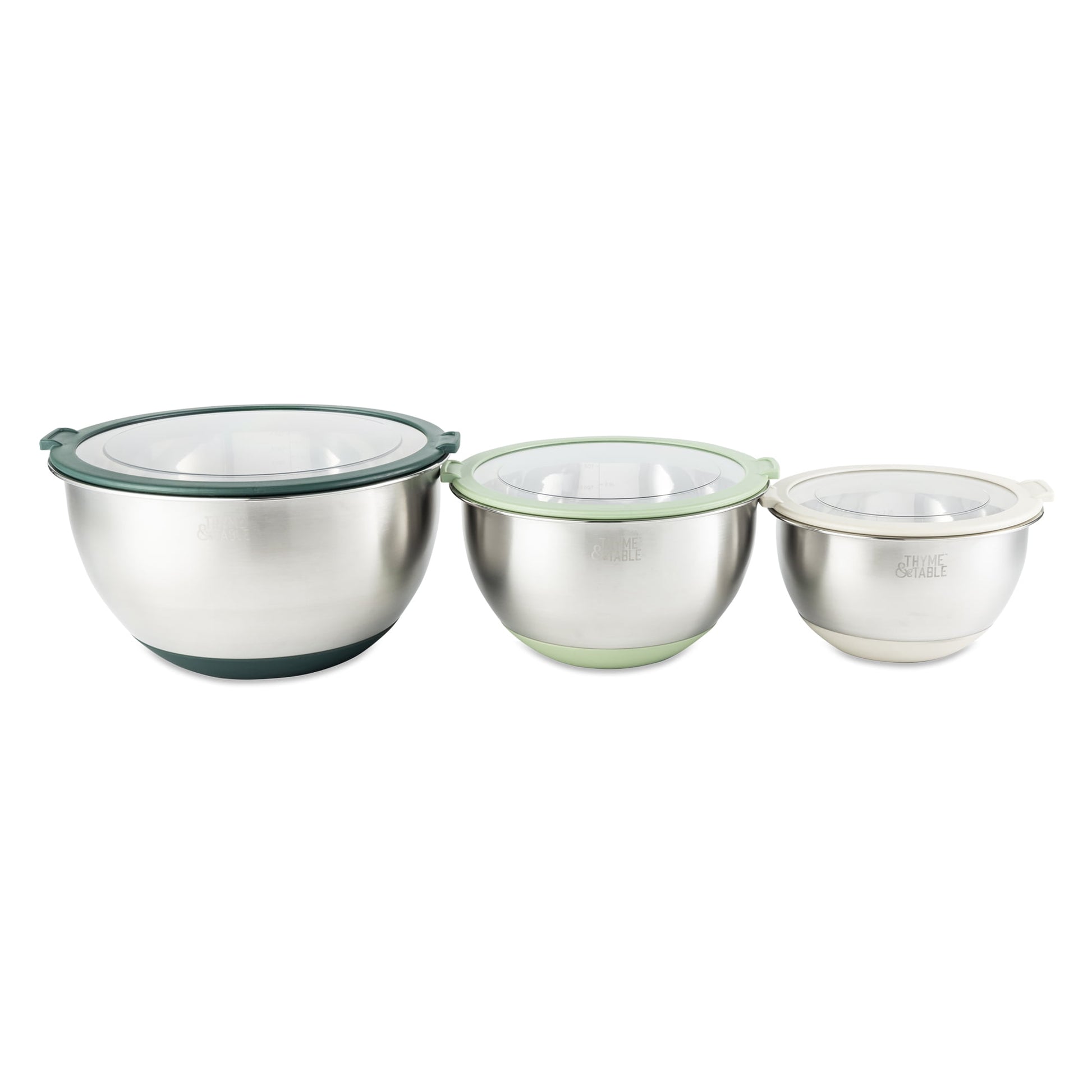Thyme & Table 6-Piece Nesting Mixing Bowl Set with Easy Grip Transparent Lids - Green