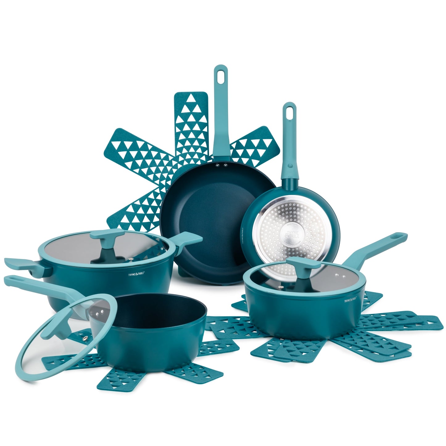 Thyme & Table Eden 12 Piece Cookware Set Non-Stick - Peacock Blue