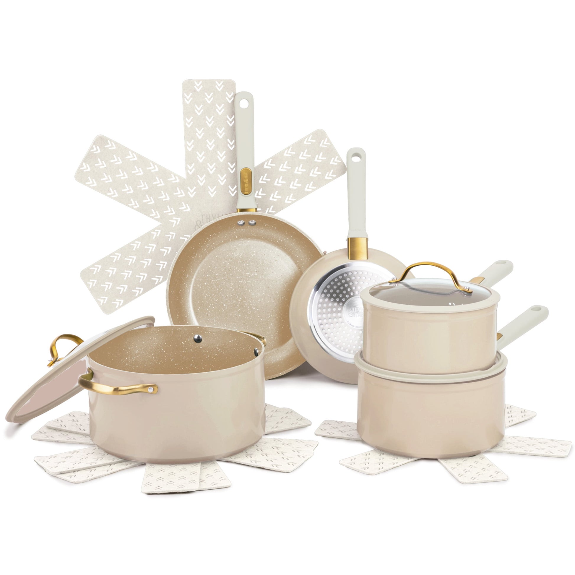 Thyme & Table 12-Piece Ceramic Non-Stick Cookware Set Granite Collection - Moss