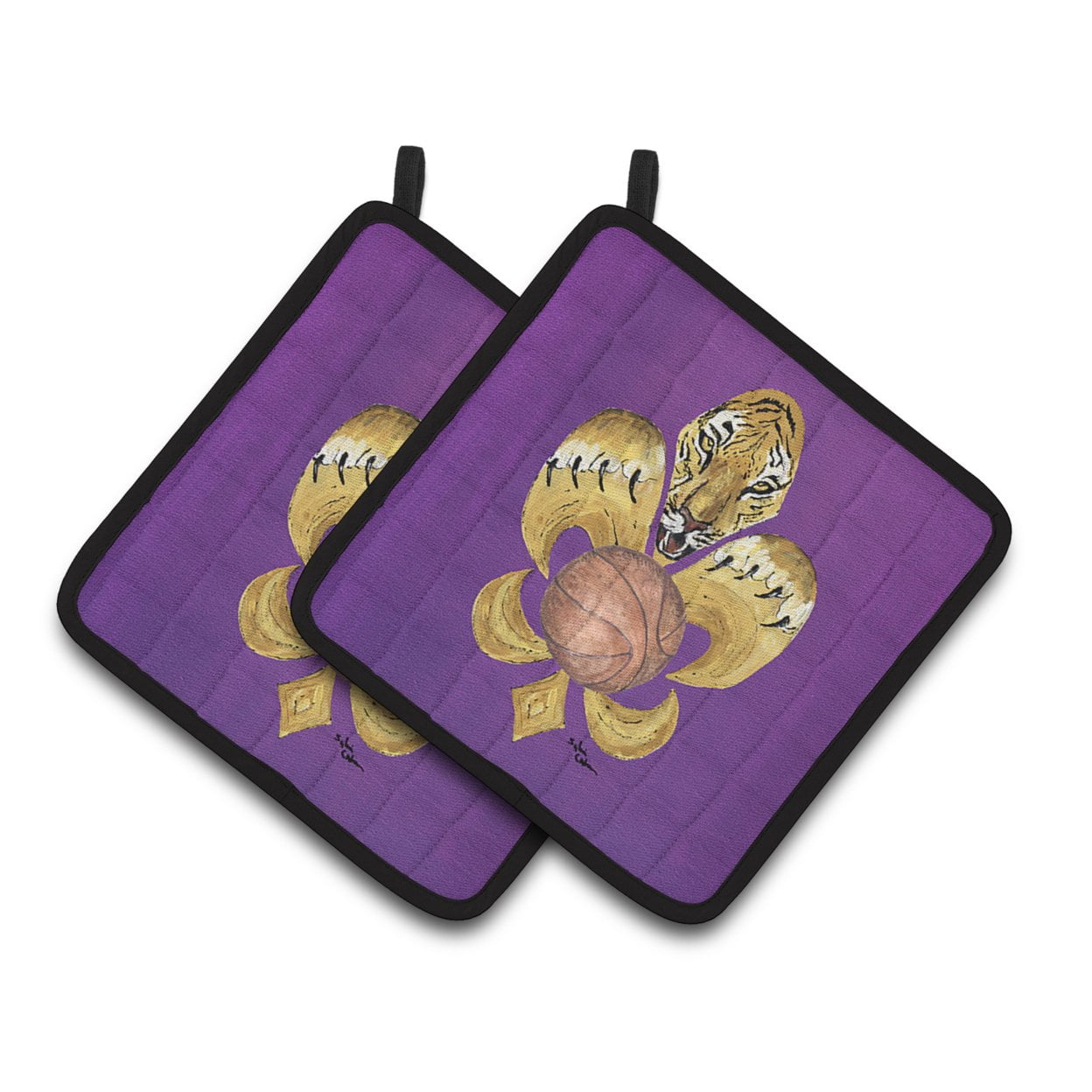 Tiger Fleur de lis Basketball Pair of Pot Holders