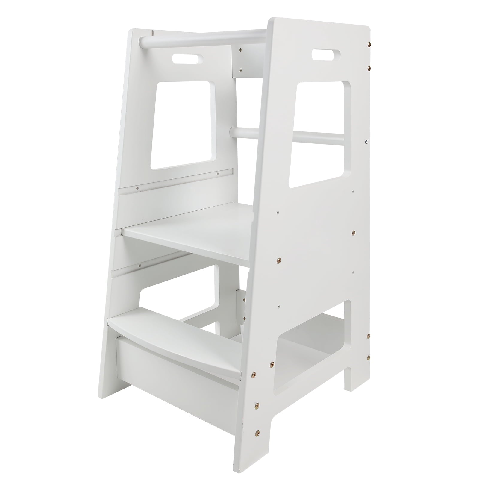 Toddler Standing Tower for Kitchen, Step Stool for Kid's Adjustable Height Learning Stool, Removable Anti-Drop Safety Rail Stool for Bedroom, Bathroom, White