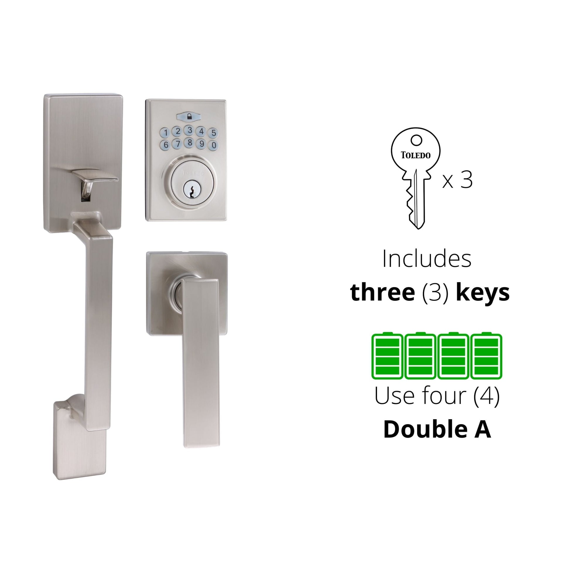 Toledo Lugo Electronic Handleset in Satin Nickel Finish