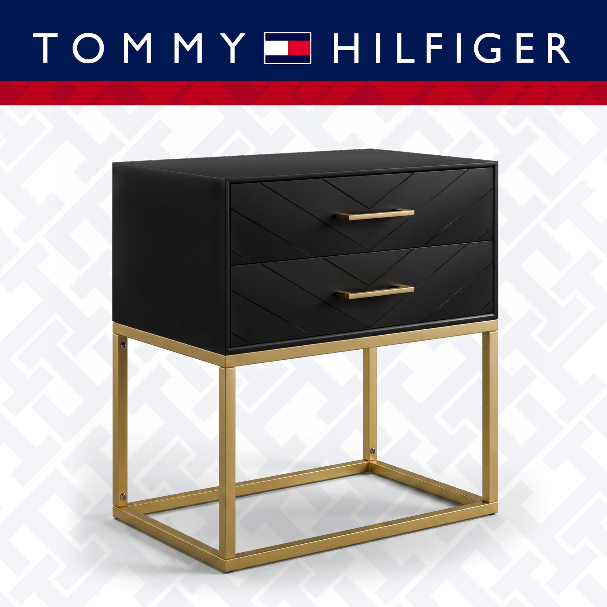 Tommy Hilfiger Ellias Bedside Table Black and Gold
