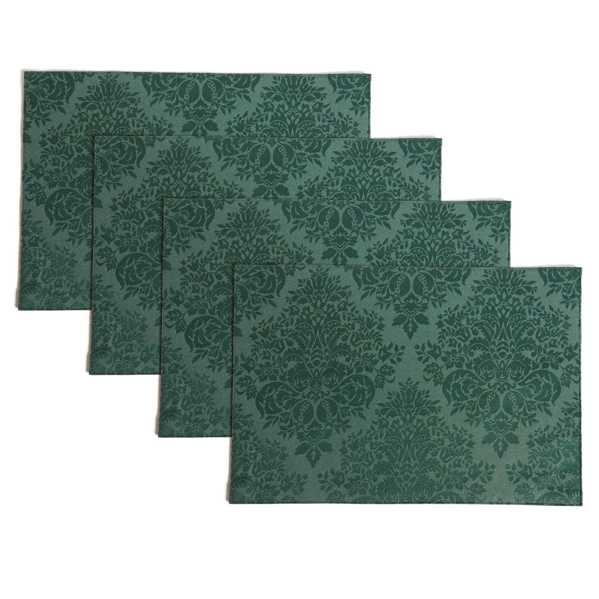 Town & Country Living Lexington Damask Placemats 13"x19" Rectangle, Stain Resistant Machine Washable Cotton/Polyester 4-Pack, Green