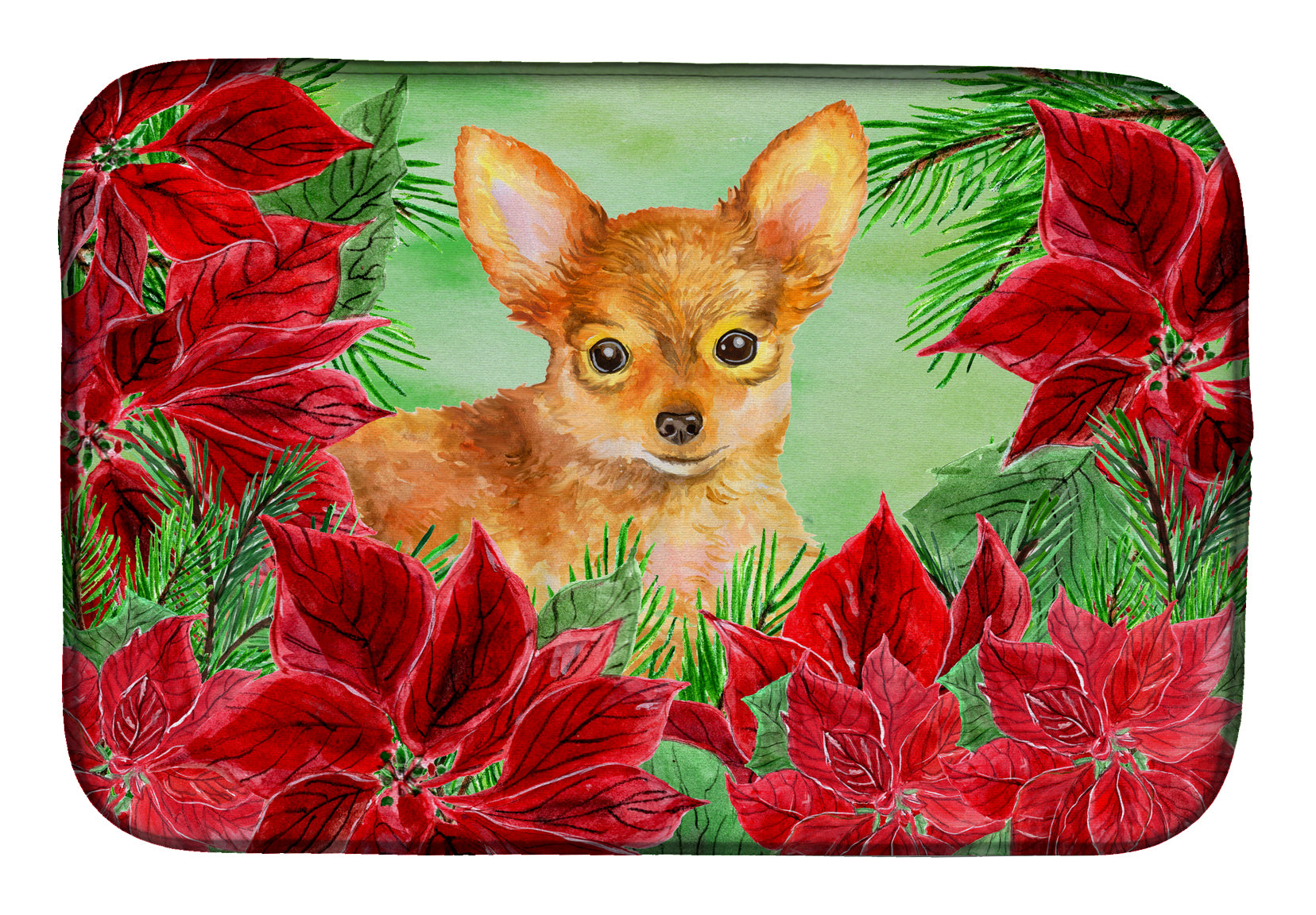 Toy Terrier Poinsettas Dish Drying Mat