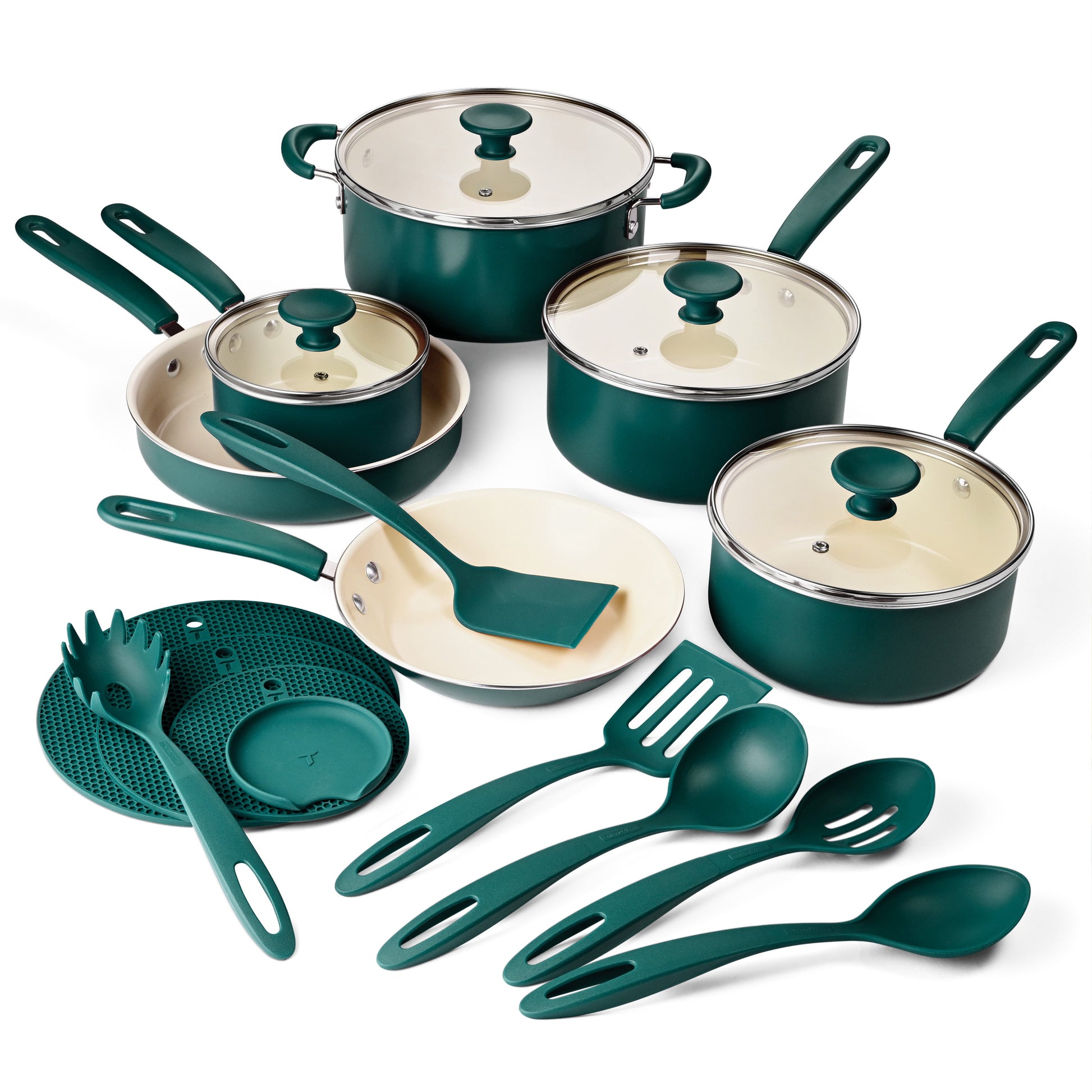 Tramontina Ceramaware 20-Piece Ceramic Nonstick Cookware Set , Green