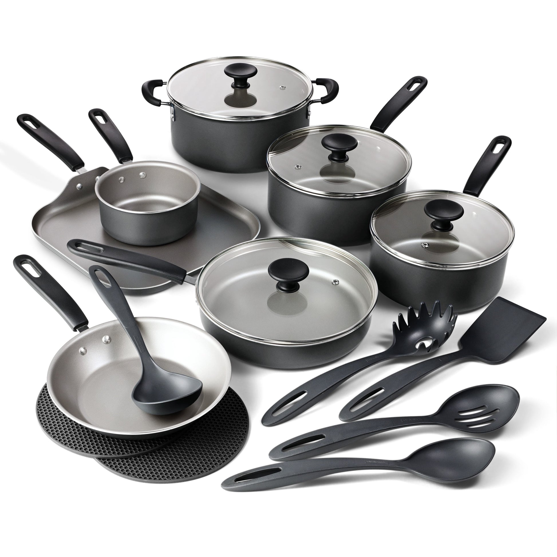 Tramontina Primaware 18-Piece Nonstick Cookware Set, Asphalt