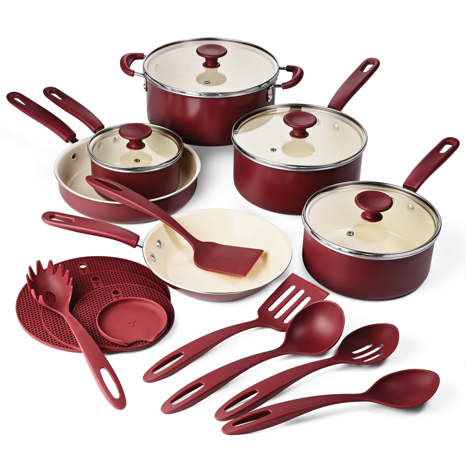 Tramontina Ceramaware 20-Piece Ceramic Nonstick Cookware Set, Wine