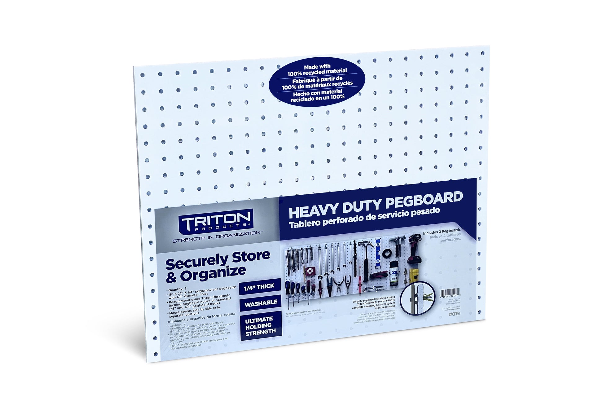 Triton Products (2) 22" W x 18" H x 1/4" D White Polypropylene Pegboards with 9/32" Hole Size