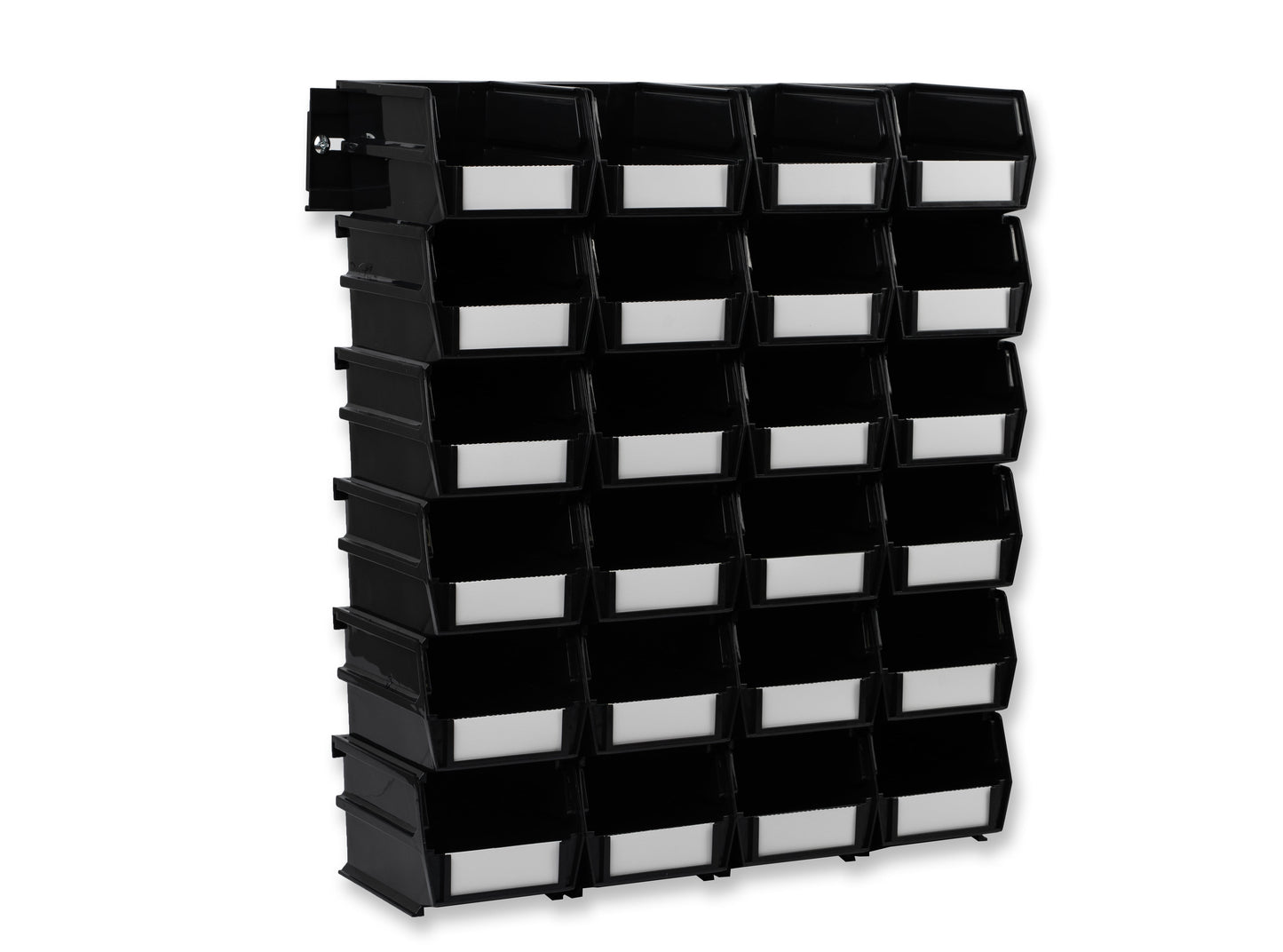 Triton Products 26 Pc Wall Storage Unit with 5-3/8 In. L x 4-1/8 In. W x 3 In. H Black Interlocking Poly Bins, 24 CT, Wall Mount Rails 8-3/4 In. L with Hardware, 2 Pk