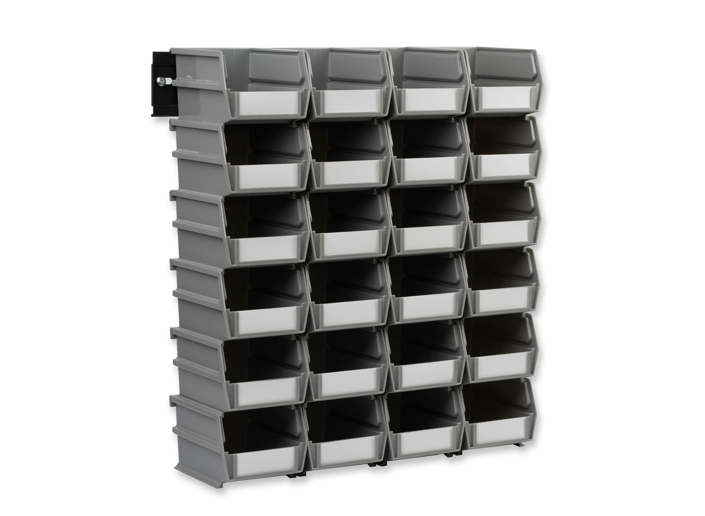 Triton Products 26 Pc Wall Storage Unit with 5-3/8 In. L x 4-1/8 In. W x 3 In. H Gray Interlocking Poly Bins, 24 CT, Wall Mount Rails 8-3/4 In. L with Hardware, 2 Pk