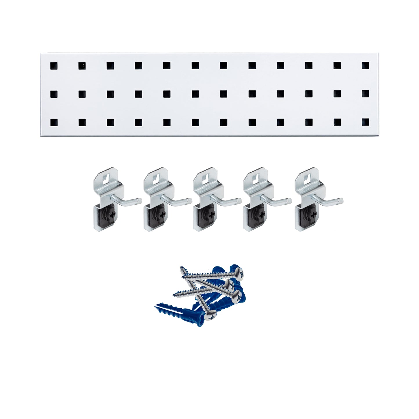 Triton ProductsÂ® LBS18K-WHT Silver Pegboard Kit with (1) 18" x 4.5" Steel Pegboard and 6 LocHooks
