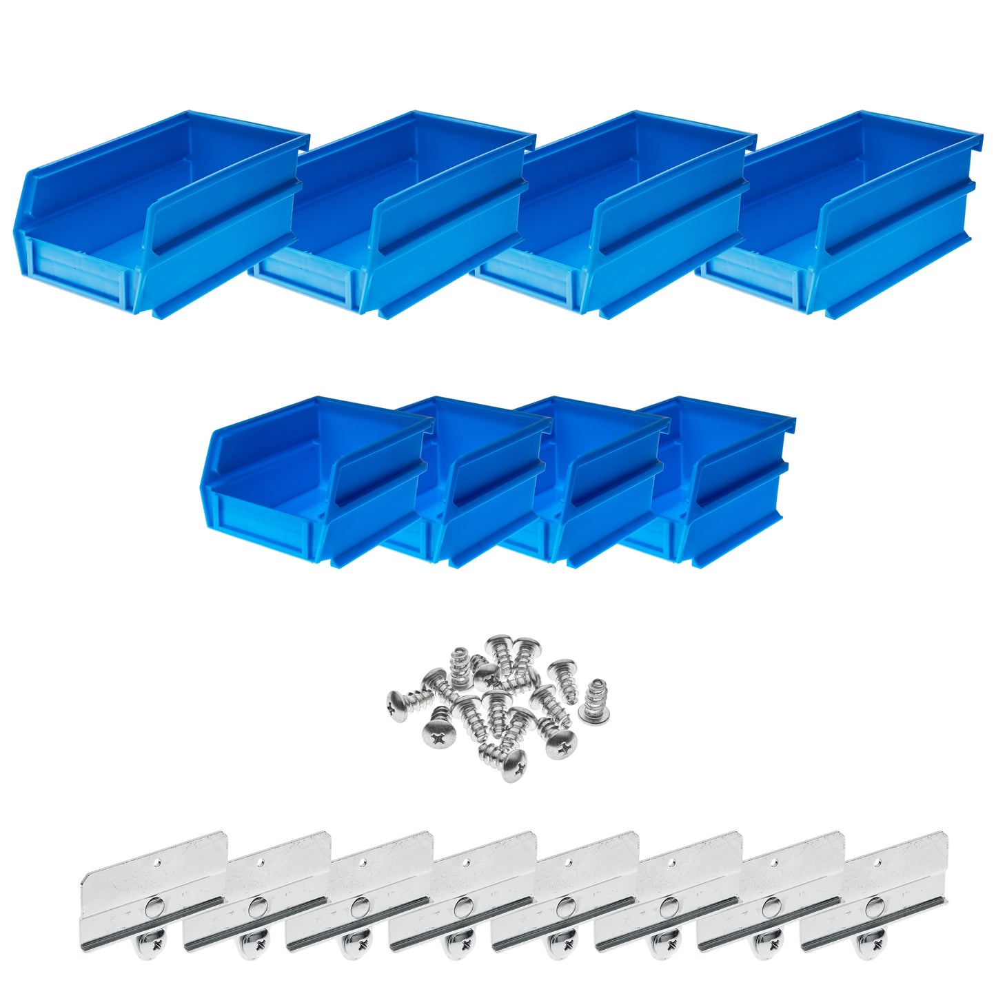 Triton ProductsÂ® LocBin Polypropylene Hanging Bin & BinClip Kits, (4) Small 5-3/8"L x 4-1/8"W x 3"H and (4) Medium 7-3/8"L x 4-1/8"W x 3" H