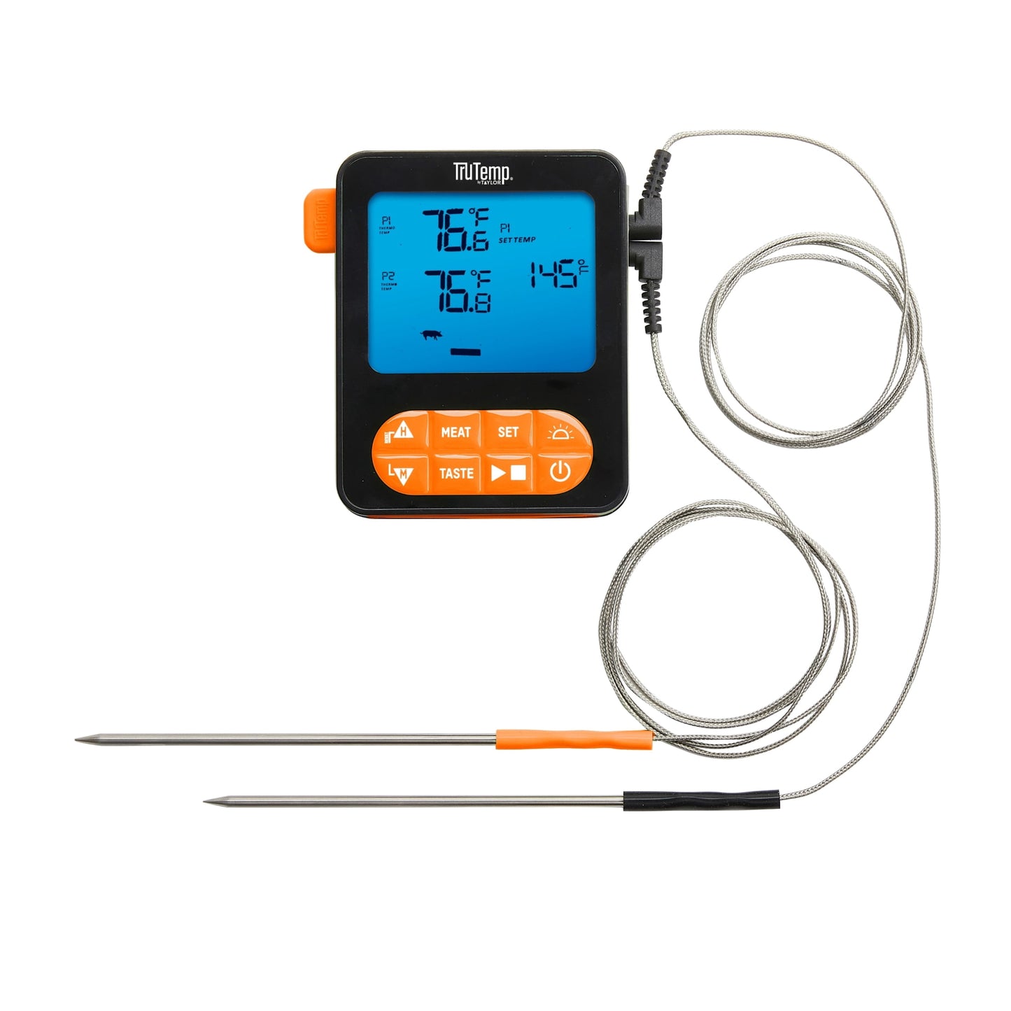 TruTemp Digital Dual Probe Programmable Meat Thermometer for Grilling, Smoking, & Cooking, Orange