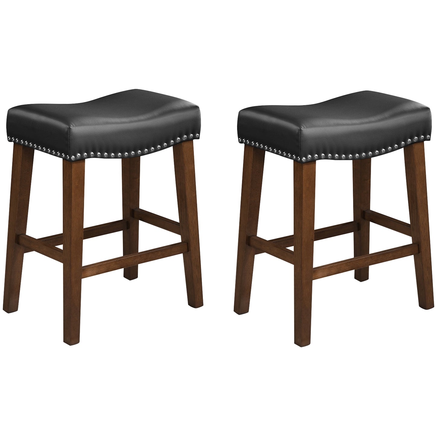 TrumanPick 24" Bar Stools Set of 2 Counter Height Stools Modern Saddle Barstools for Kitchen Island Leather Bar Chairs, Black