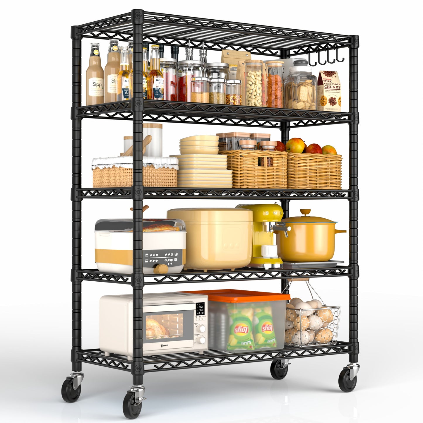 TrumanPick 5 Tier Wire Shelving Unit with Wheels 36"W x 14"D x 71"H Adjustable Storage Racks and Shelving, Rolling Metal Shelves for Laundry Bathroom Kitchen Garage Pantry Organization, Black