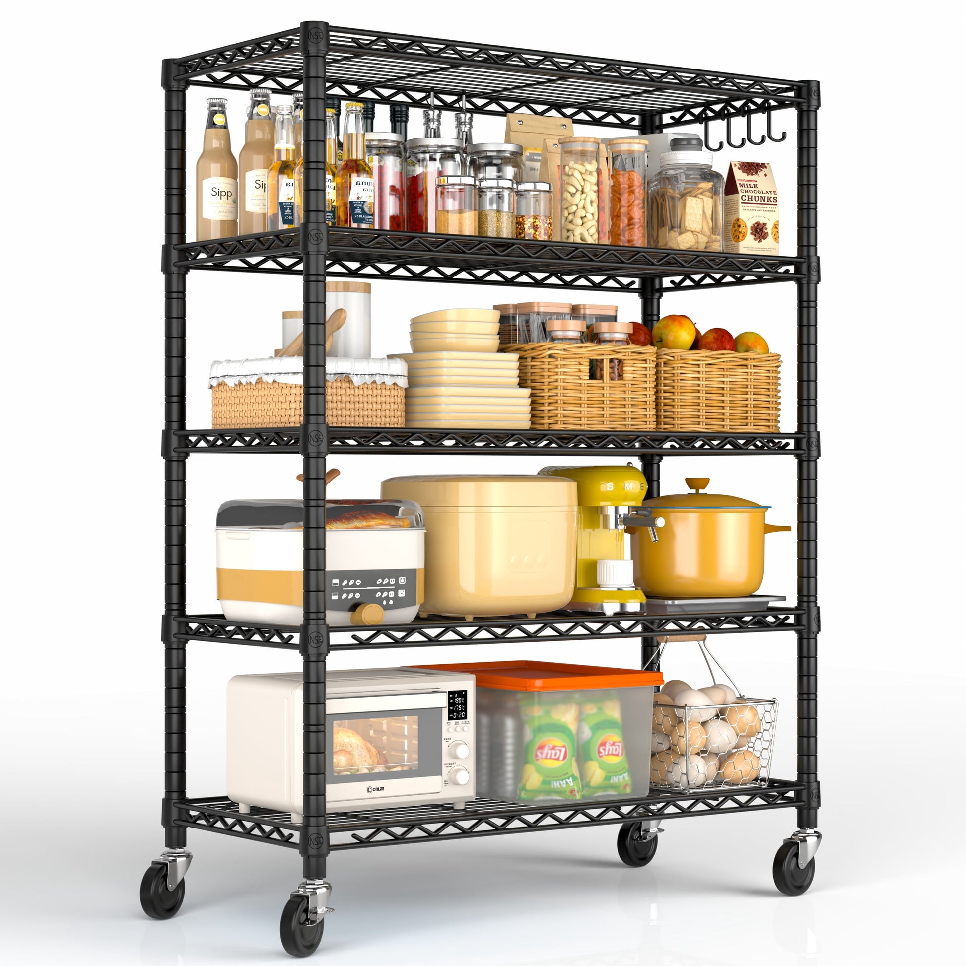 TrumanPick 5 Tier Wire Shelving Unit with Wheels 36"W x 14"D x 71"H Adjustable Storage Racks and Shelving, Rolling Metal Shelves for Laundry Bathroom Kitchen Garage Pantry Organization, Black