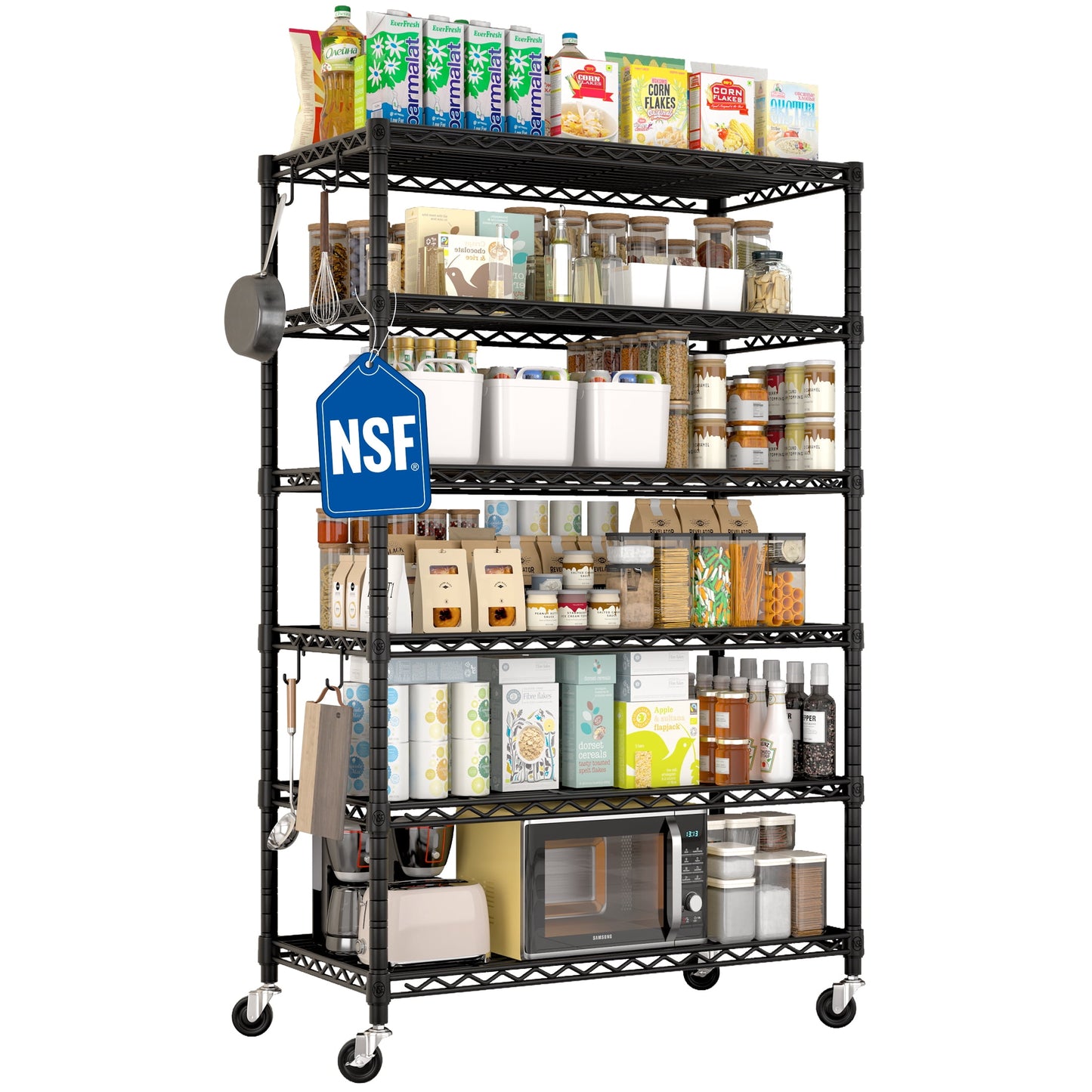 TrumanPick 5-Tier Wire Shelving Unit with Wheels, Meal Storage Shelves for Kitchen Living Room, Heavy Duty Garage Shelving & Wire Rack 36"W x 14"D x 71"H, Black