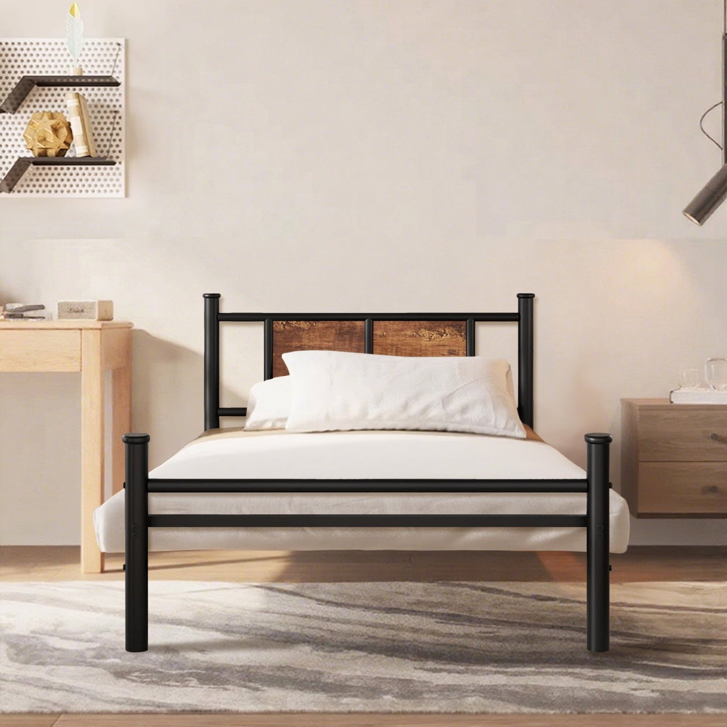 Twin Size Bed Frame with Headboard, Metal Platform Bed Frame with Metal Slats Support, Easy Assembly, Black