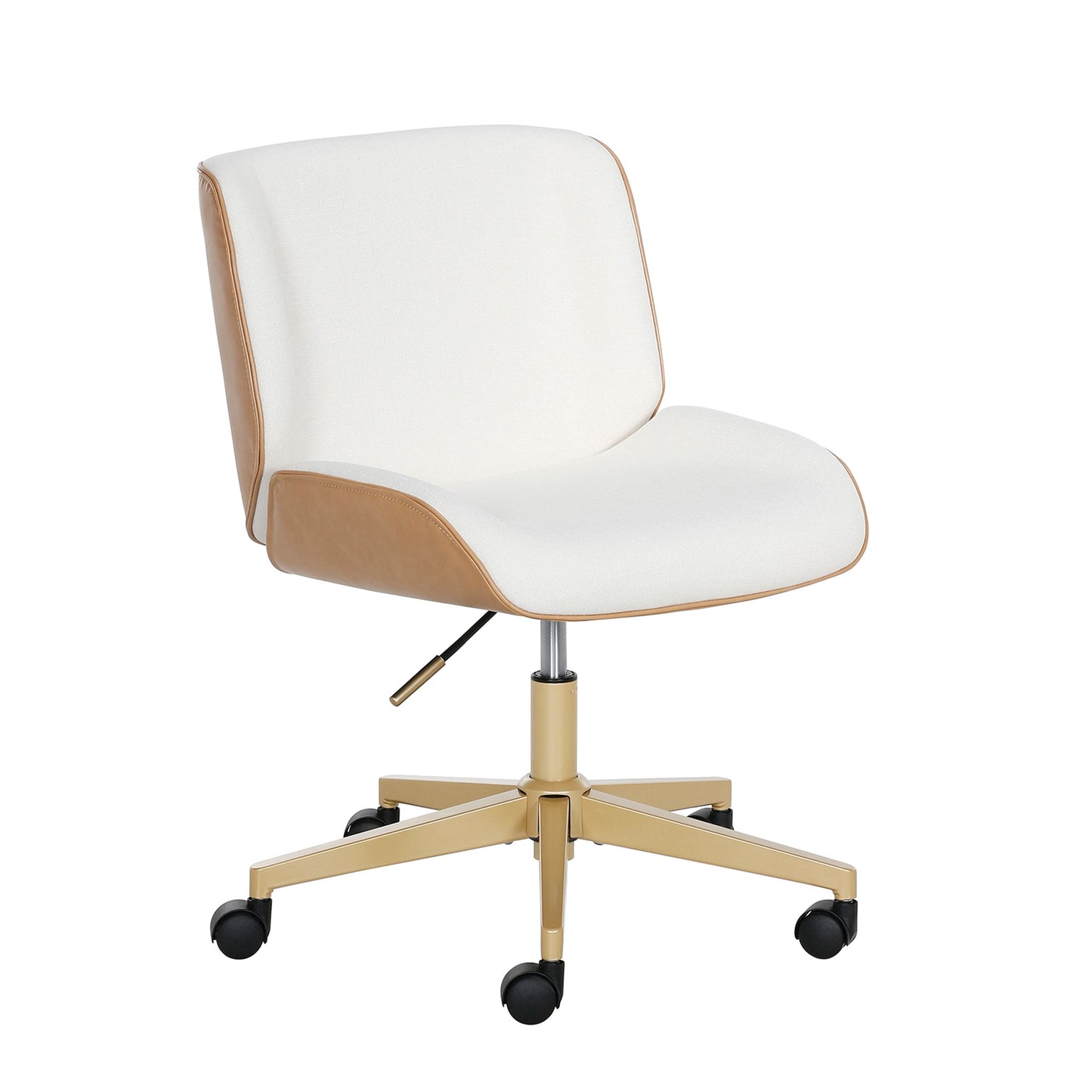 Mainstays Daphne Mid Back Office Chair with White Fabric and Camel Faux Leather