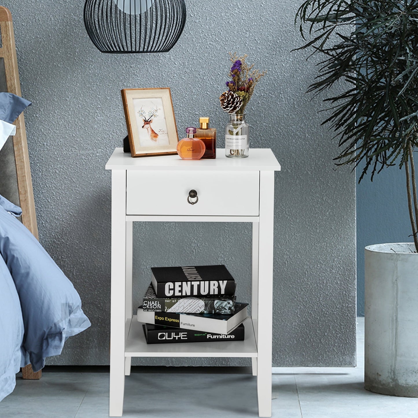 Two-layer Bedside Table Coffee Table with Drawer White