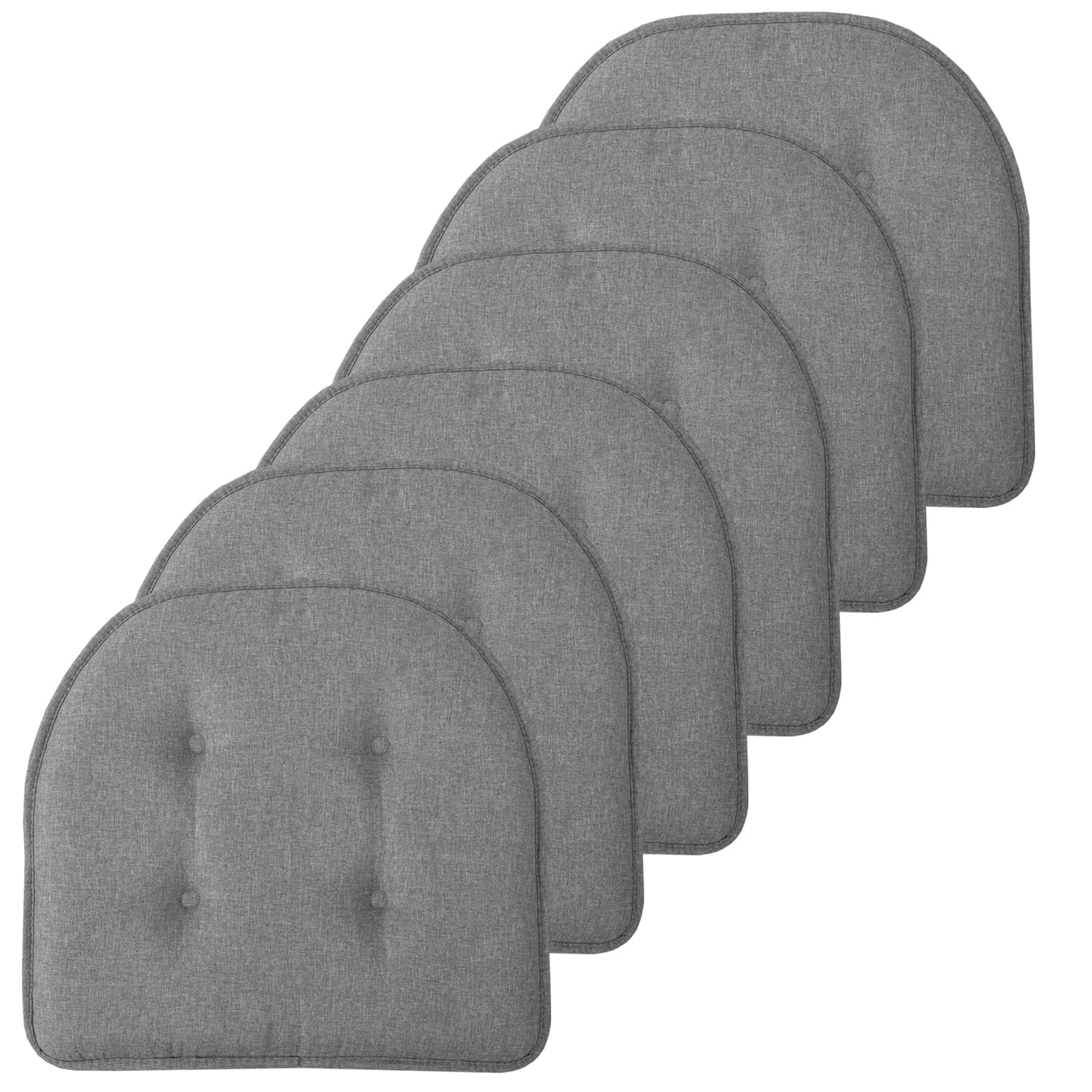 U-Shaped Memory Foam No Slip Back 16 x 16 Chair Pad Cushion 6 Pack - Gray