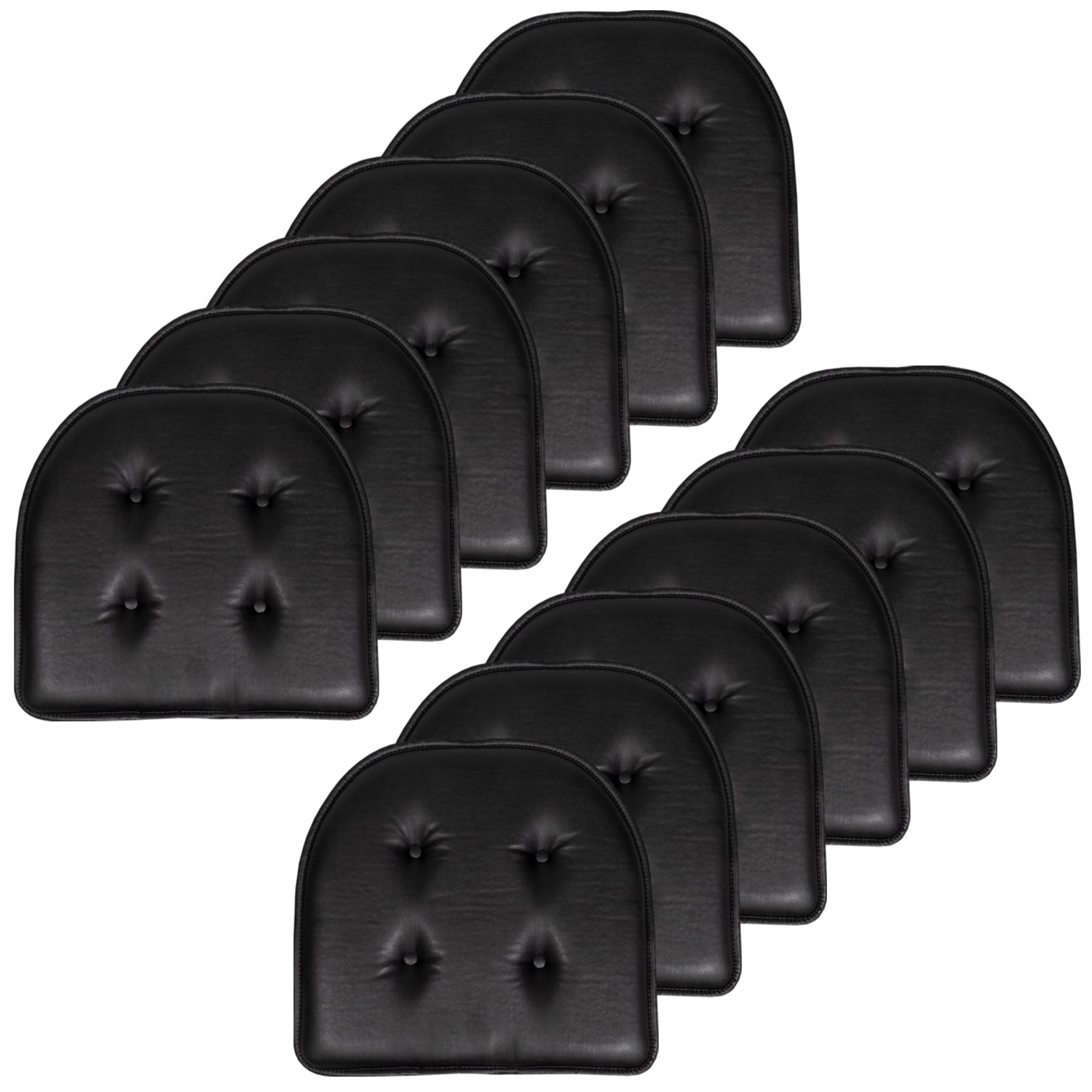 U-Shaped Memory Foam No Slip Back 16 x 17 Faux Leather Chair Pad Cushion 12 Pack - Black