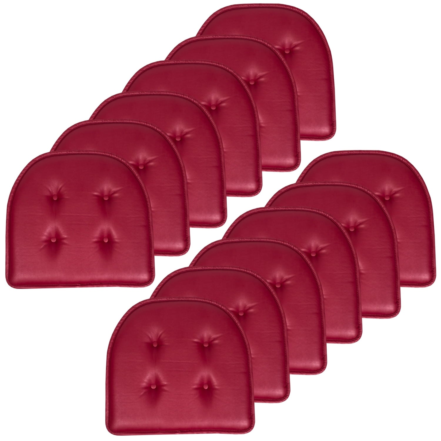 U-Shaped Memory Foam No Slip Back 16 x 17 Faux Leather Chair Pad Cushion 12 Pack - Burgundy