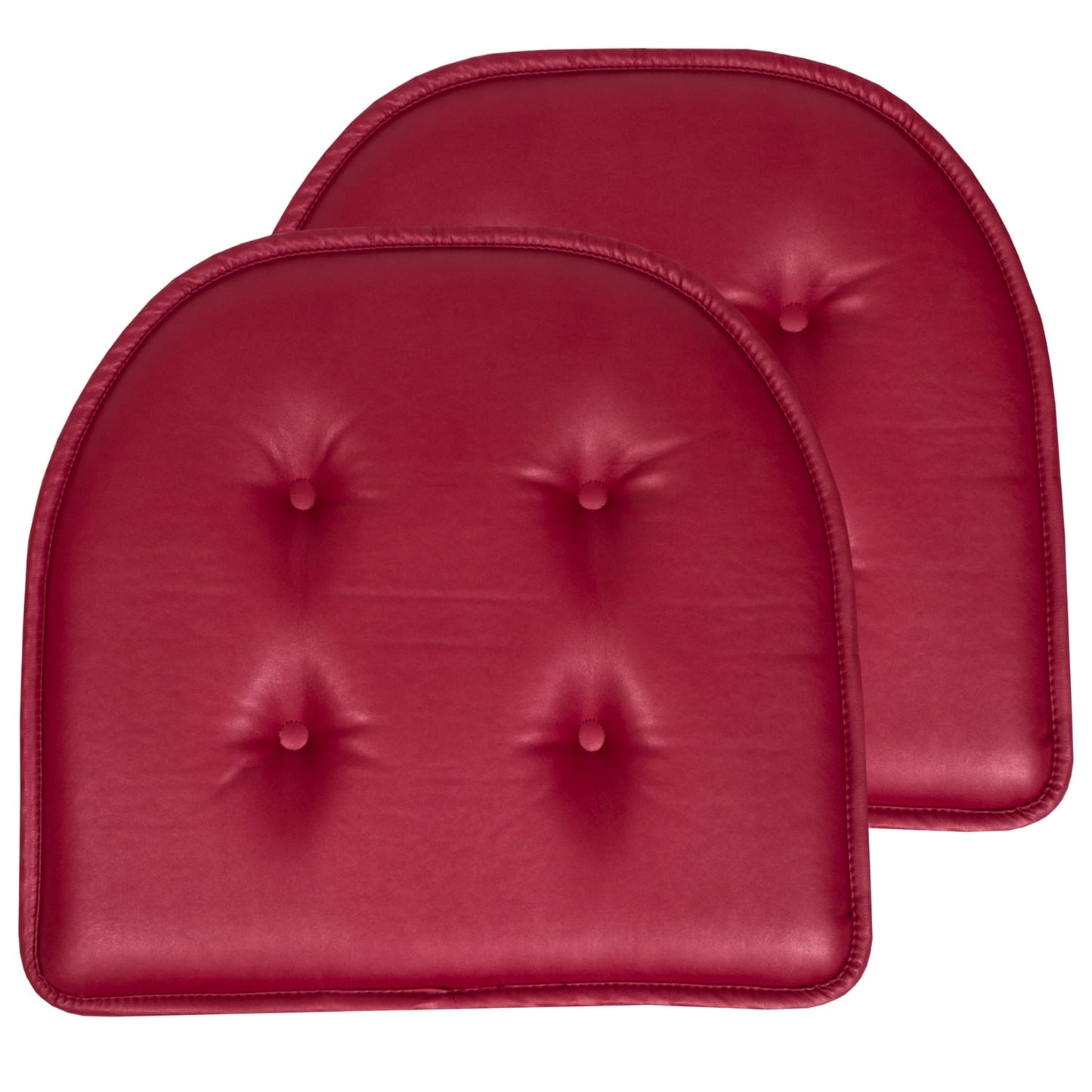 U-Shaped Memory Foam No Slip Back 16 x 17 Faux Leather Chair Pad Cushion 2 Pack - Burgundy