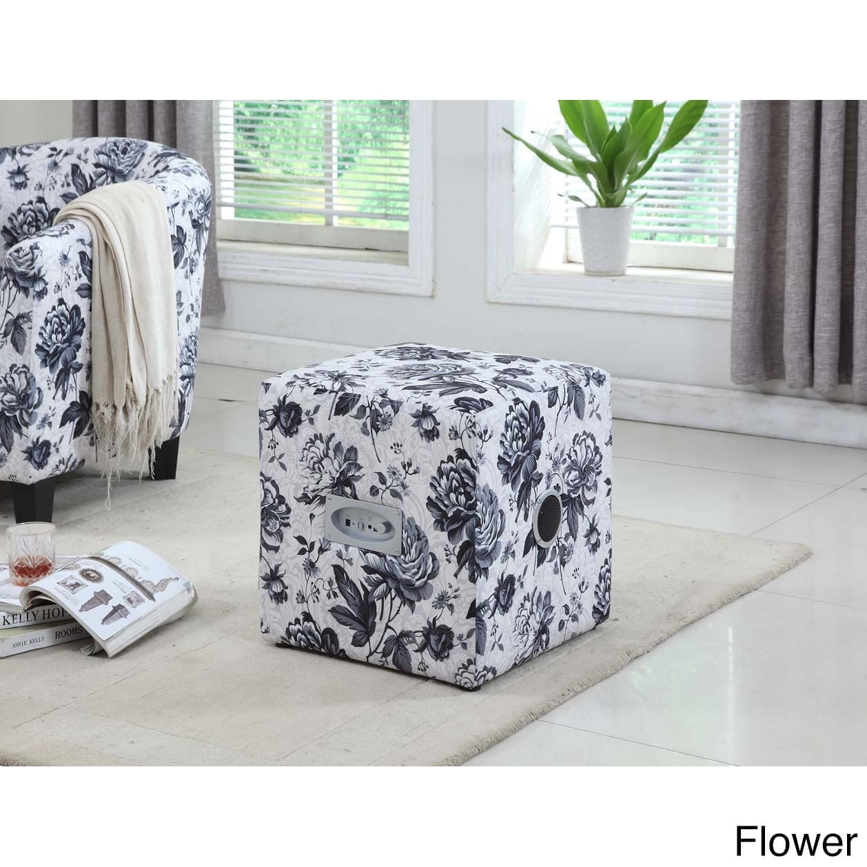 US Pride Furniture Caitlin Ottoman with Built-in Bluetooth Speaker