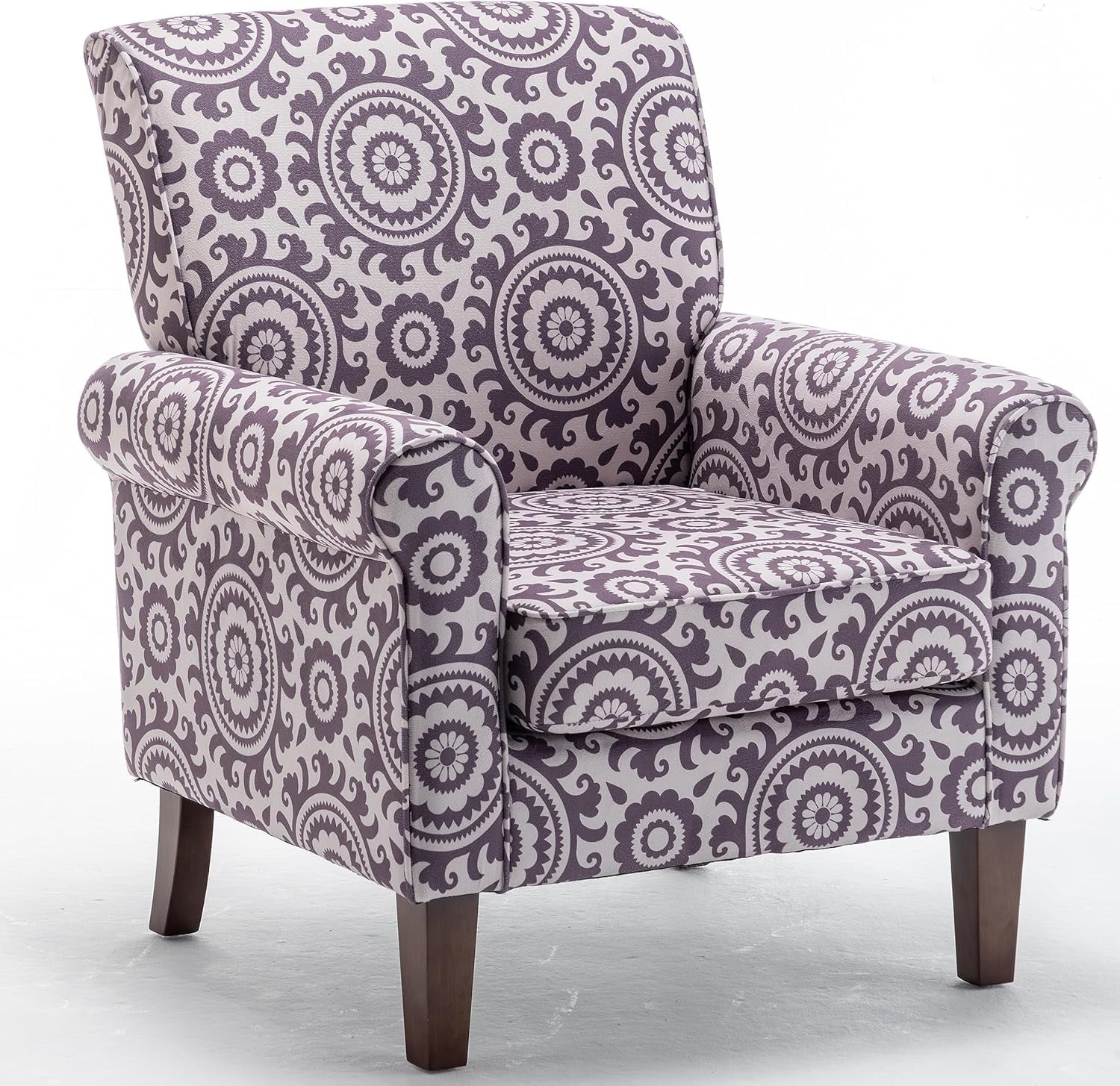US Pride Furniture Classic Accent Armchair with Birch Wood Frame and Comfortable Rolled Armrests Arm Chairs for Living Room Bedroom and Office DÃ©cor 02 Printed Fabric