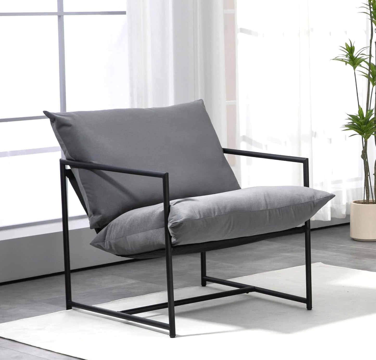 US Pride Furniture Modern Velvet Arm Chair with Reclined Seat Soft Upholstery and Plush Comfort for Stylish Living Room, Grey