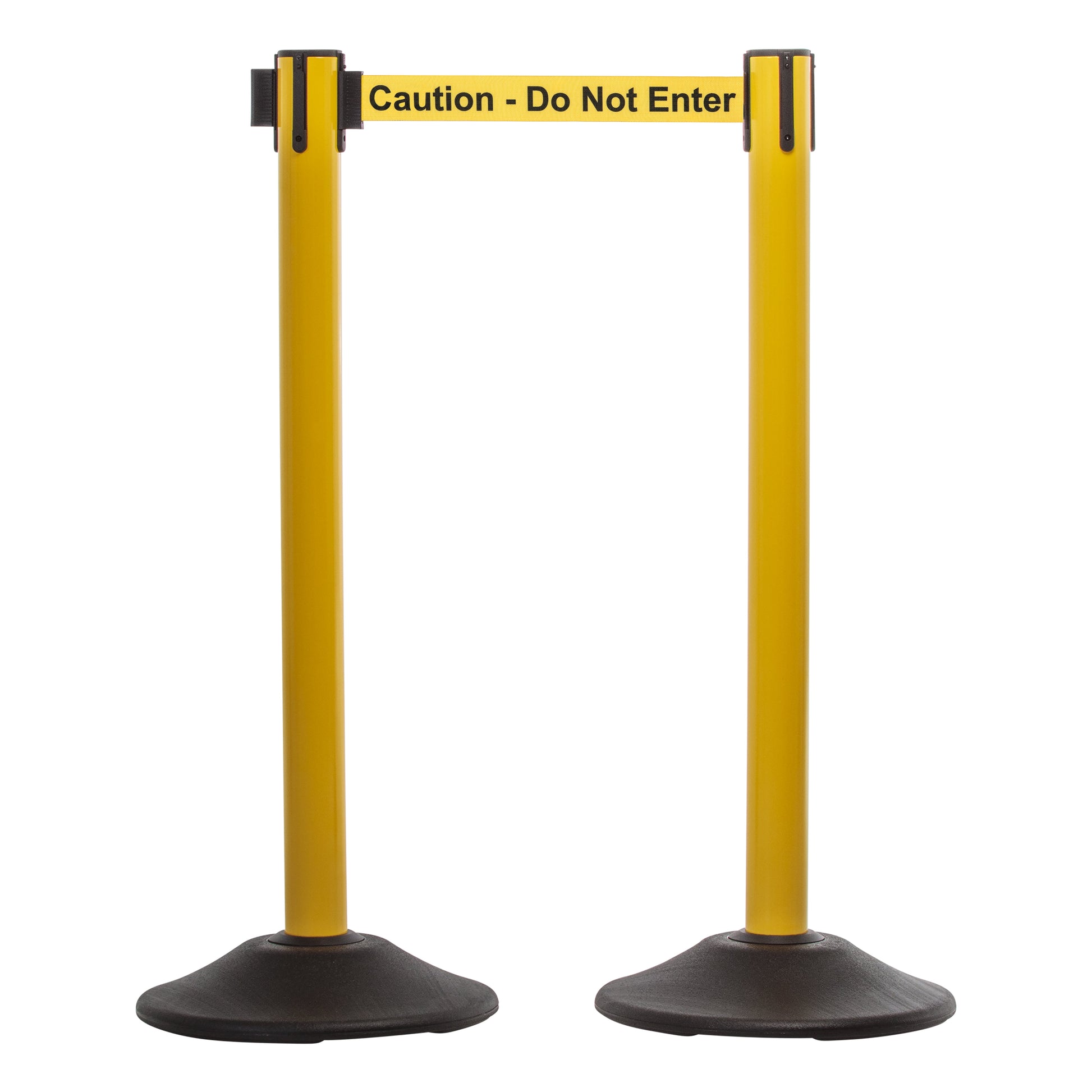 US Weight Heavy Duty Yellow Premium Steel Stanchion with 7.5-Foot Retractable Caution Belt - 2 Pack