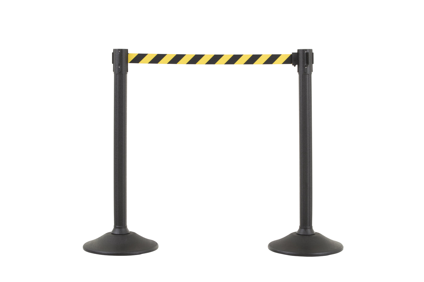 US Weight Sentry Stanchion 2-Pack â€“ Black Posts with 6.5' Chevron Yellow/Black Nylon Retractable Belt for Crowd Control
