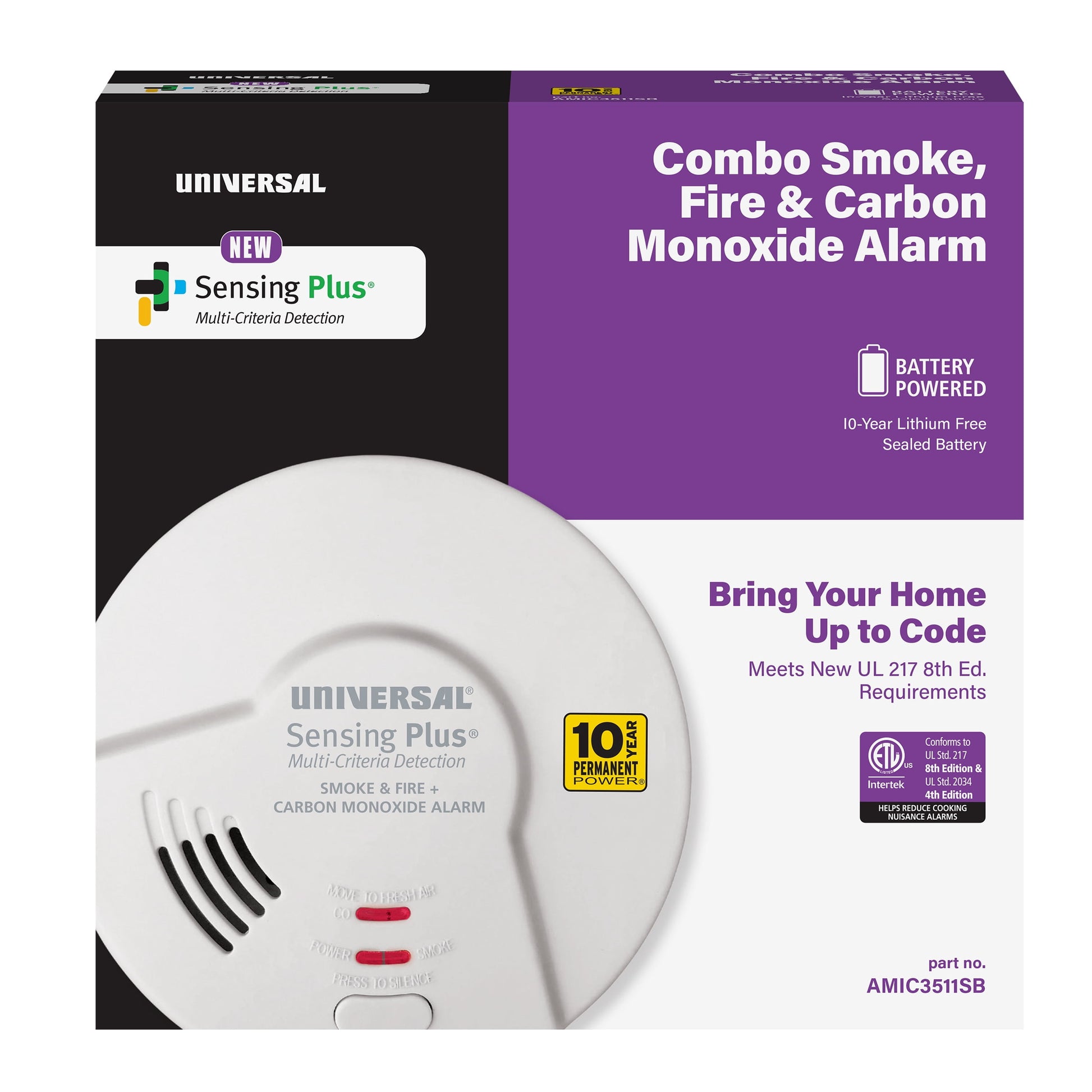 Universal Security Instruments, Sensing Plus, Combo Smoke, Fire, and Carbon Monoxide Alarm, Multi-Criteria, with 10-Year Battery